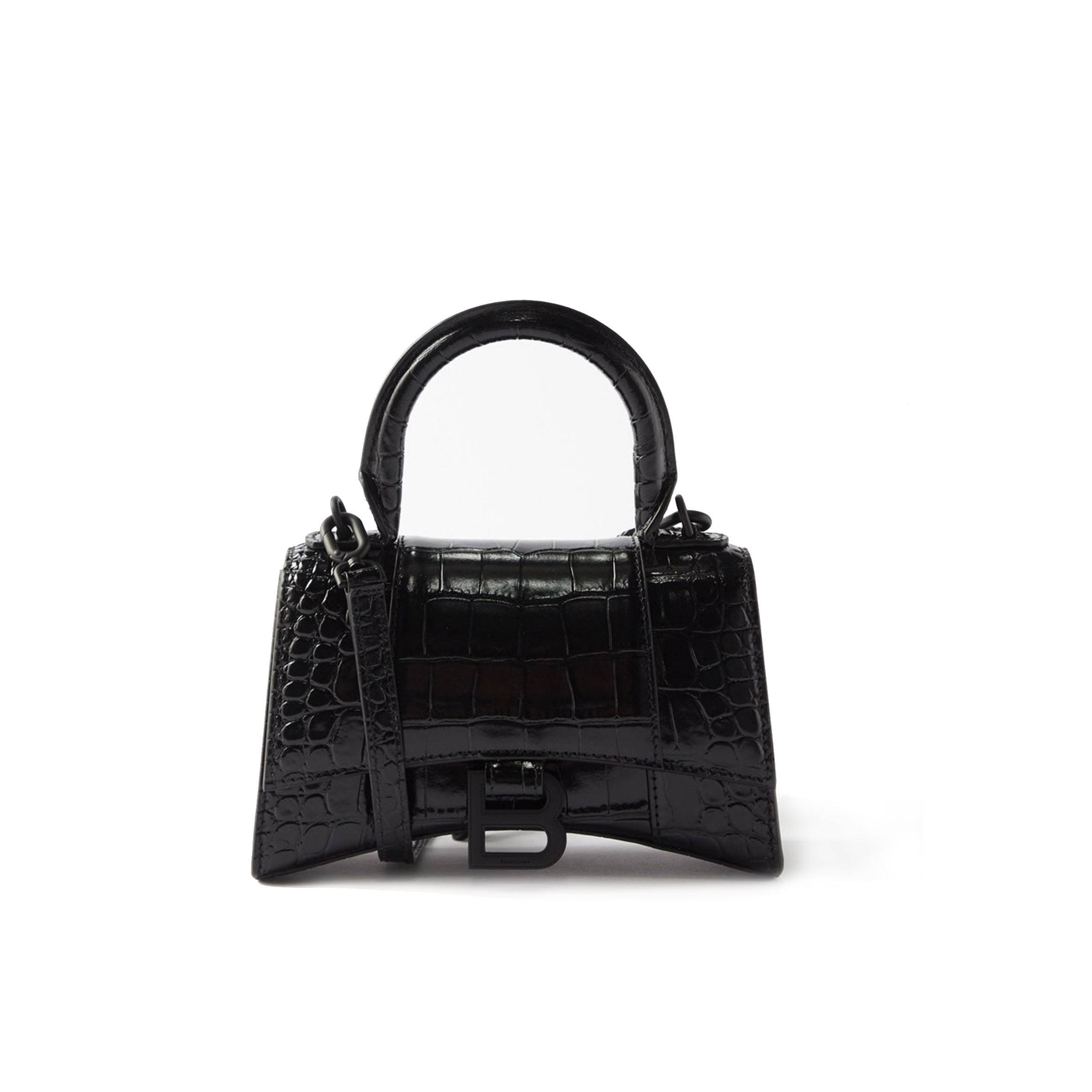 Ba*len*cia*ga black hourglass xs  crocodile-effect leather bag  matchesfashion us (19*12*6.6cm)