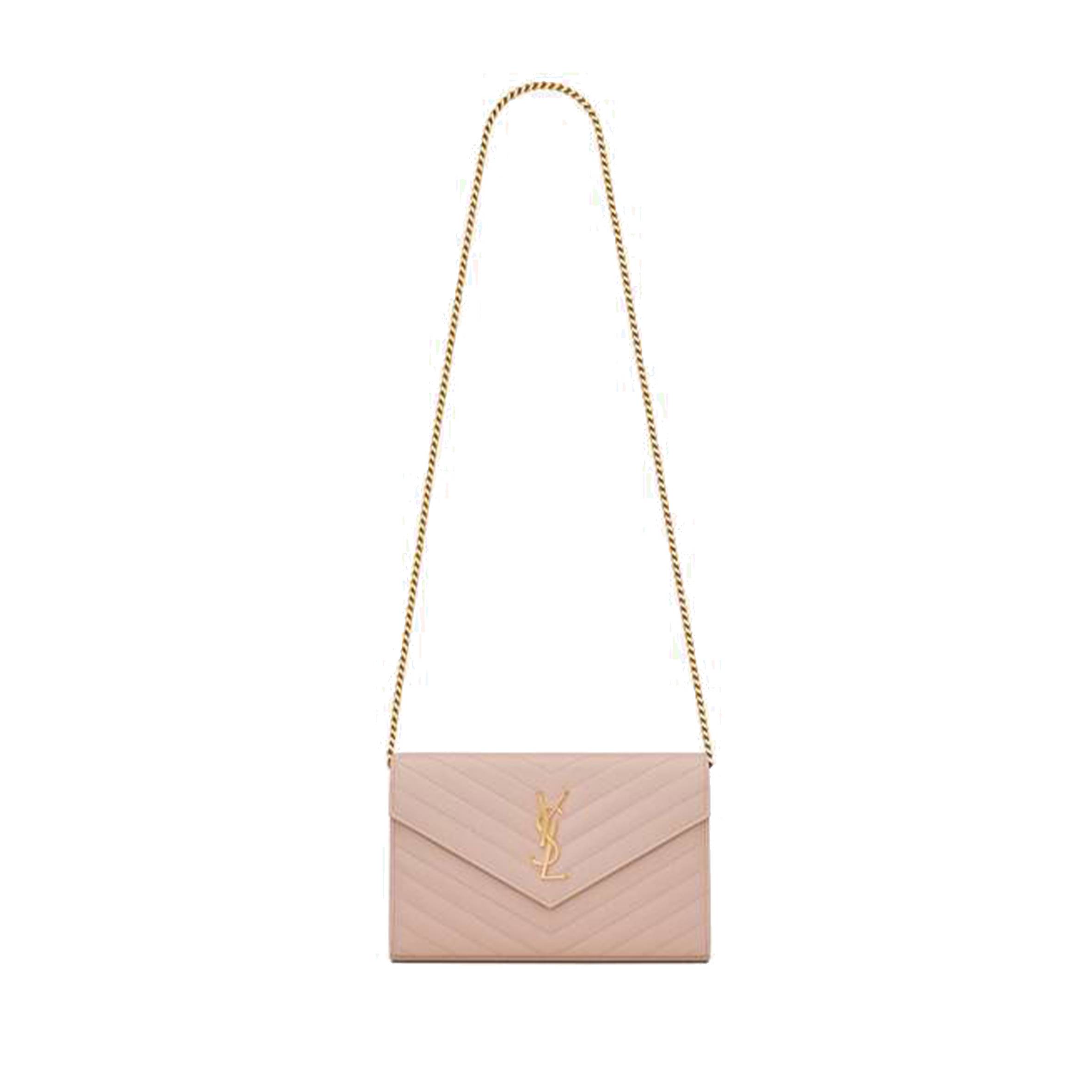 YSL CASSANDRE MATELASSÉ CHAIN WALLET IN GRAIN DE POUDRE EMBOSSED LEATHER 377828BOW016920 (22.5*14*4cm)