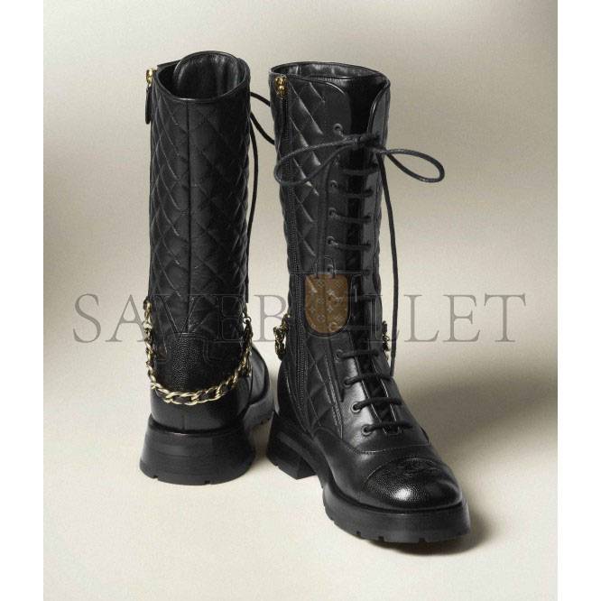 Ch*el lace-ups lambskin & grained calfskinblack g39394 y56181 94305