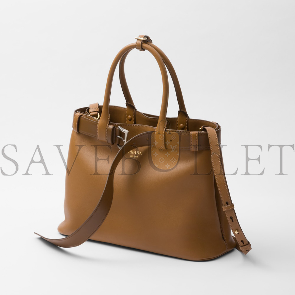 Pra*a buckle large leather handbag with belt 1ba416  (37*27*14cm)
