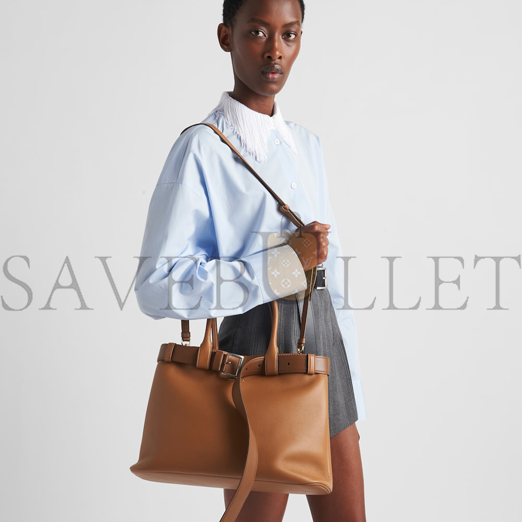 Pra*a buckle large leather handbag with belt 1ba416  (37*27*14cm)
