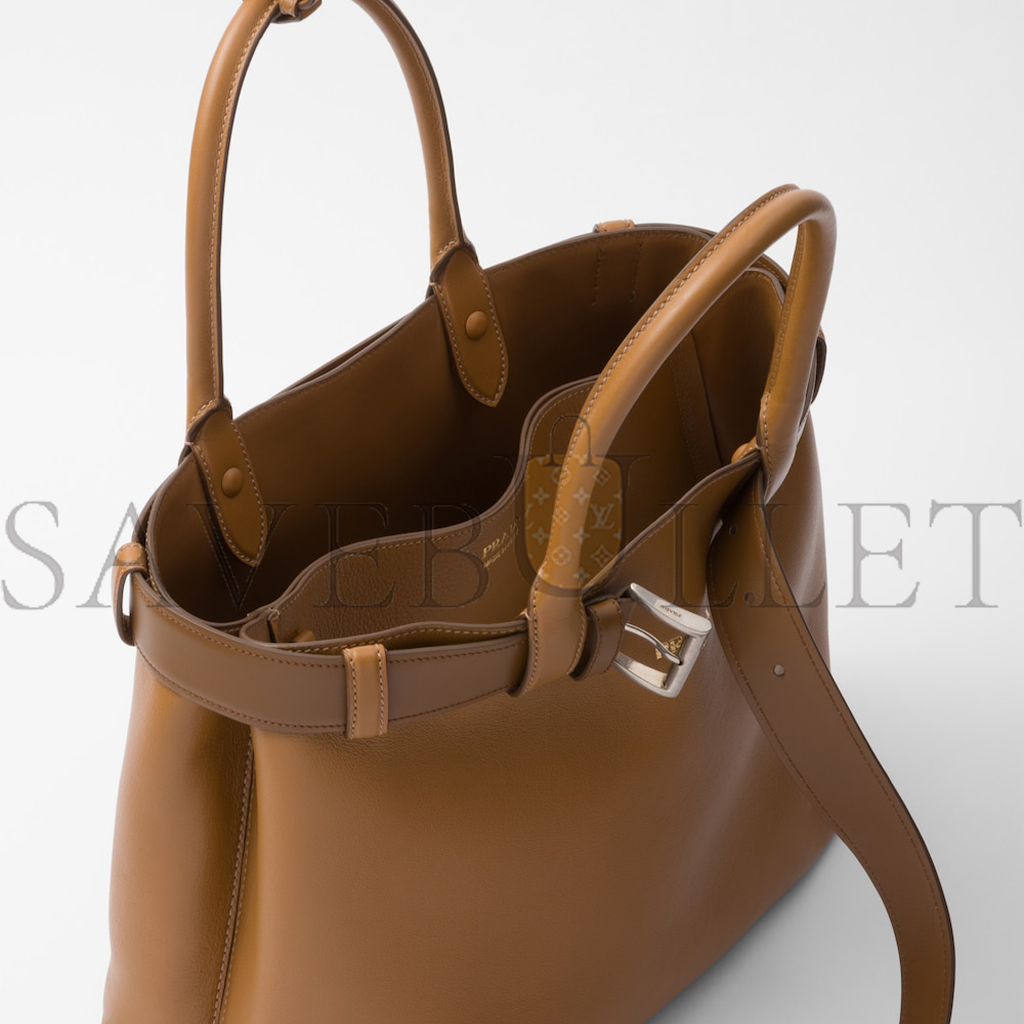Pra*a buckle large leather handbag with belt 1ba416  (37*27*14cm)