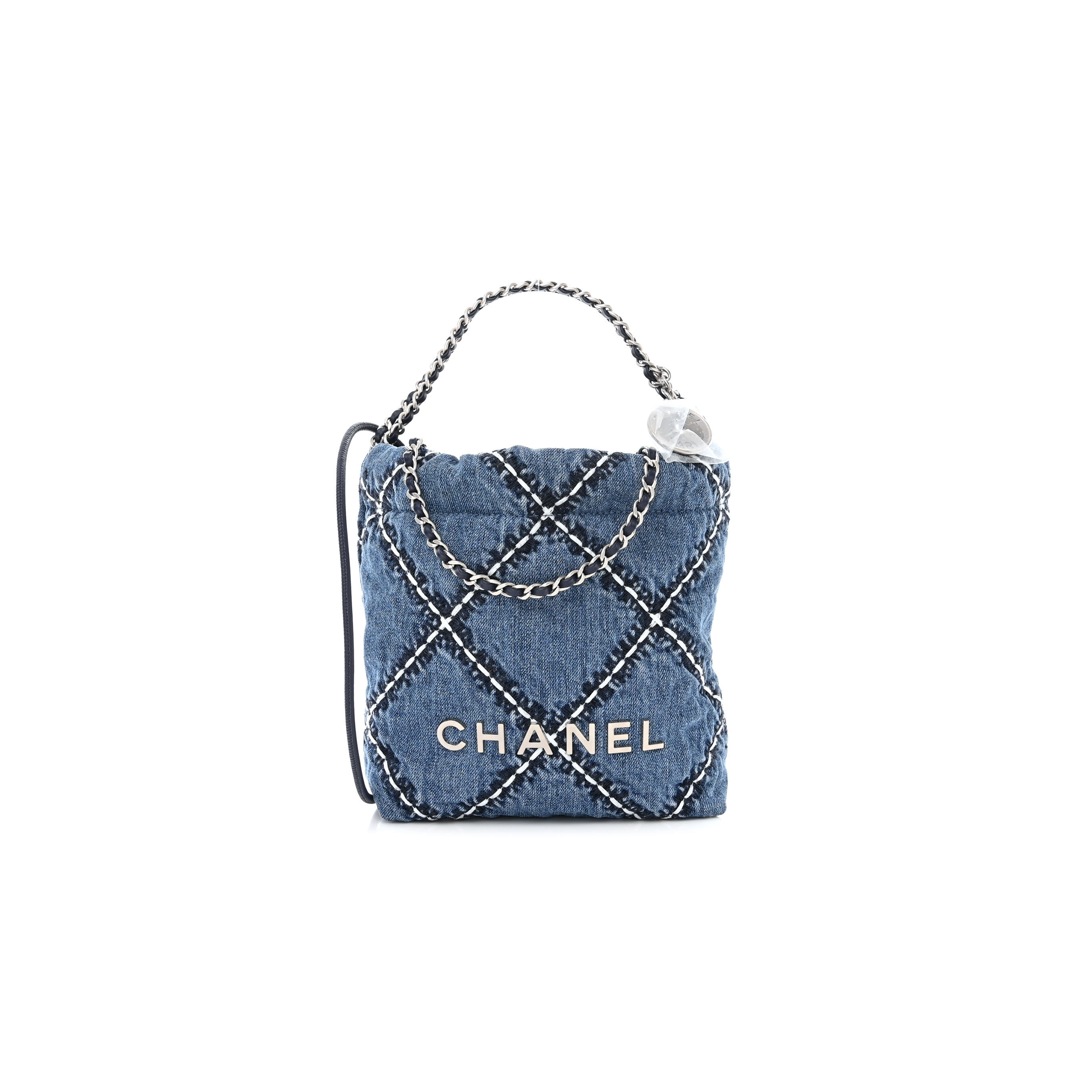 Ch*el stitched denim quilted mini Ch*el 22 blue (19*18*6cm)
