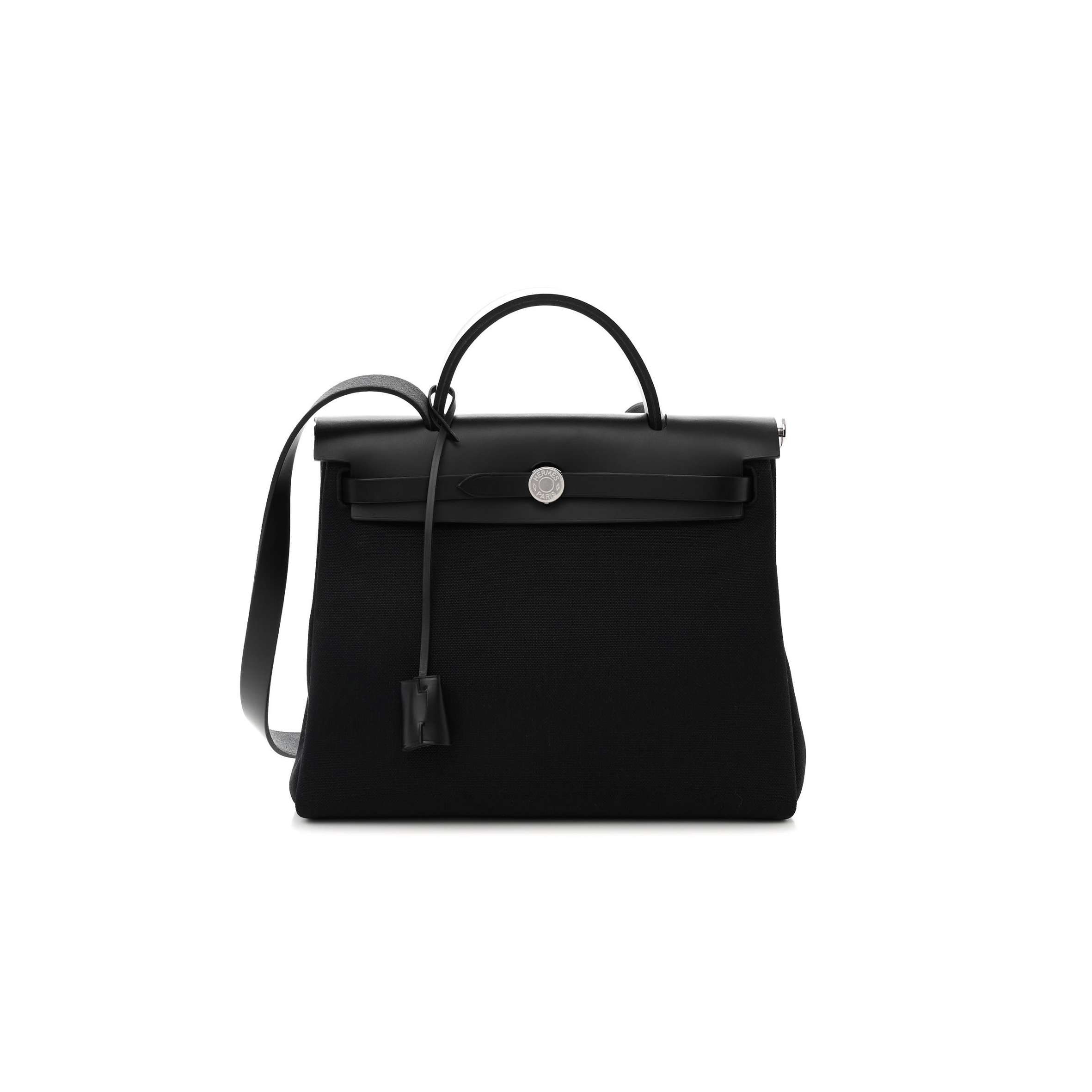 H**mes military toile vache hunter herbag zip pm 31 black (30*23*10cm)