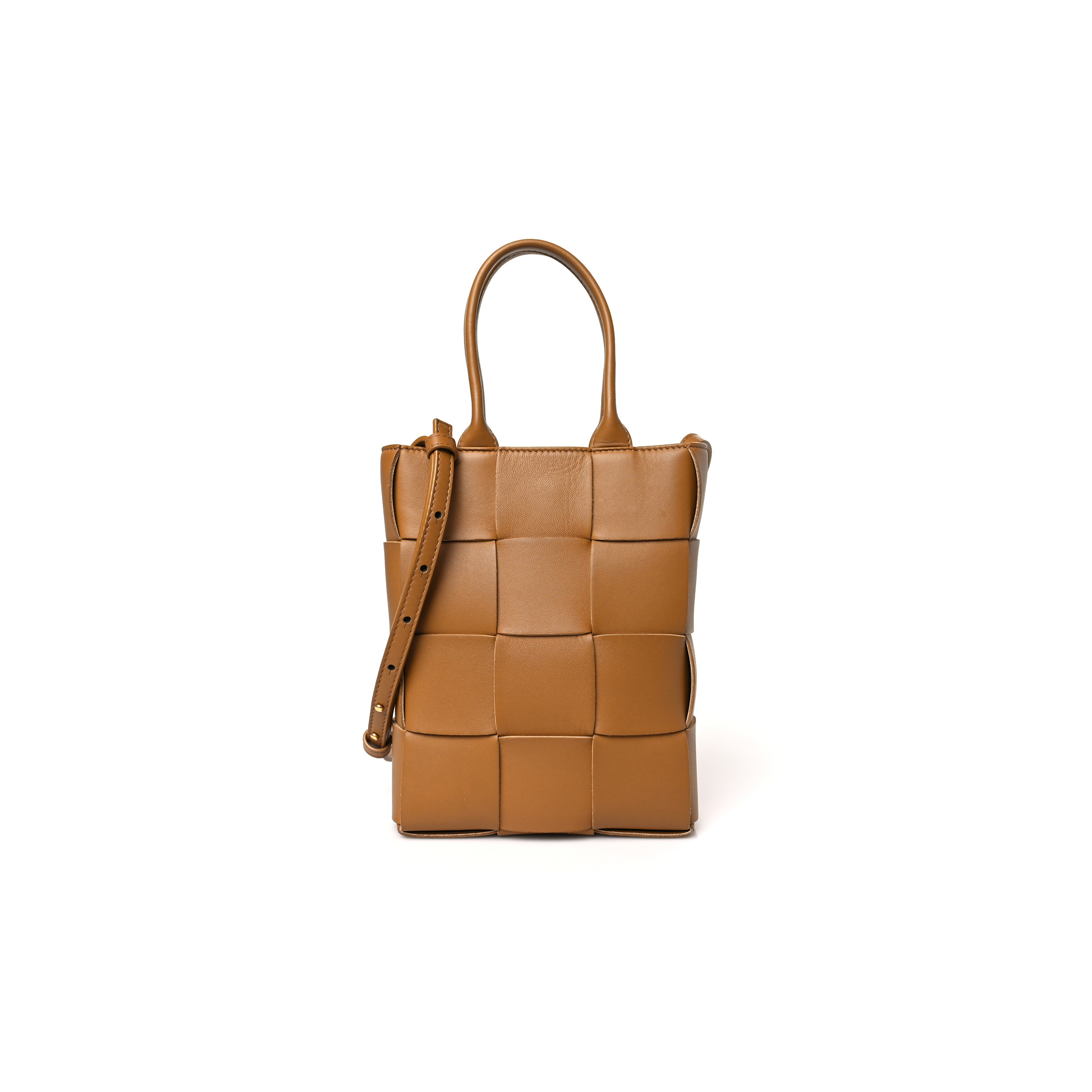 bo*te*ga  ve*ne*ta lambskin maxi intrecciato mini Nor*h south cassette tote camel gold (27*24*5cm)