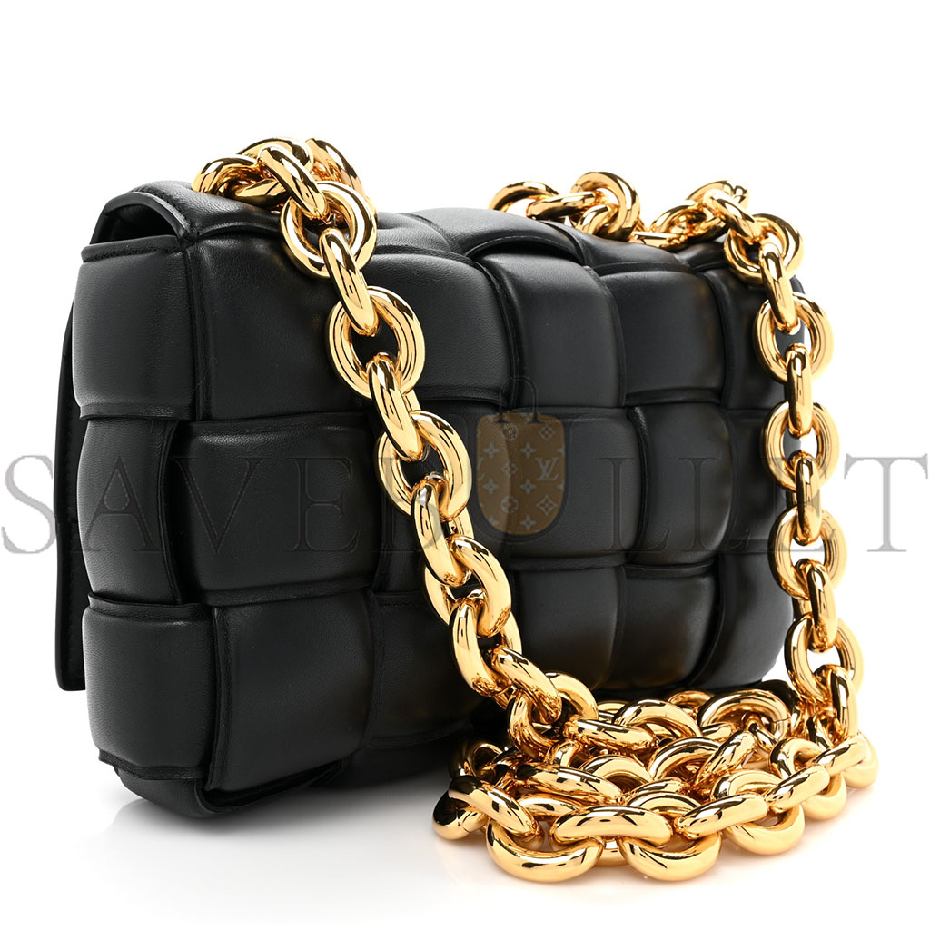 bo*te*ga Ve*ne*ta lambskin maxi intrecciato padded chain cassette crossbody bag black  (25*15*8cm)