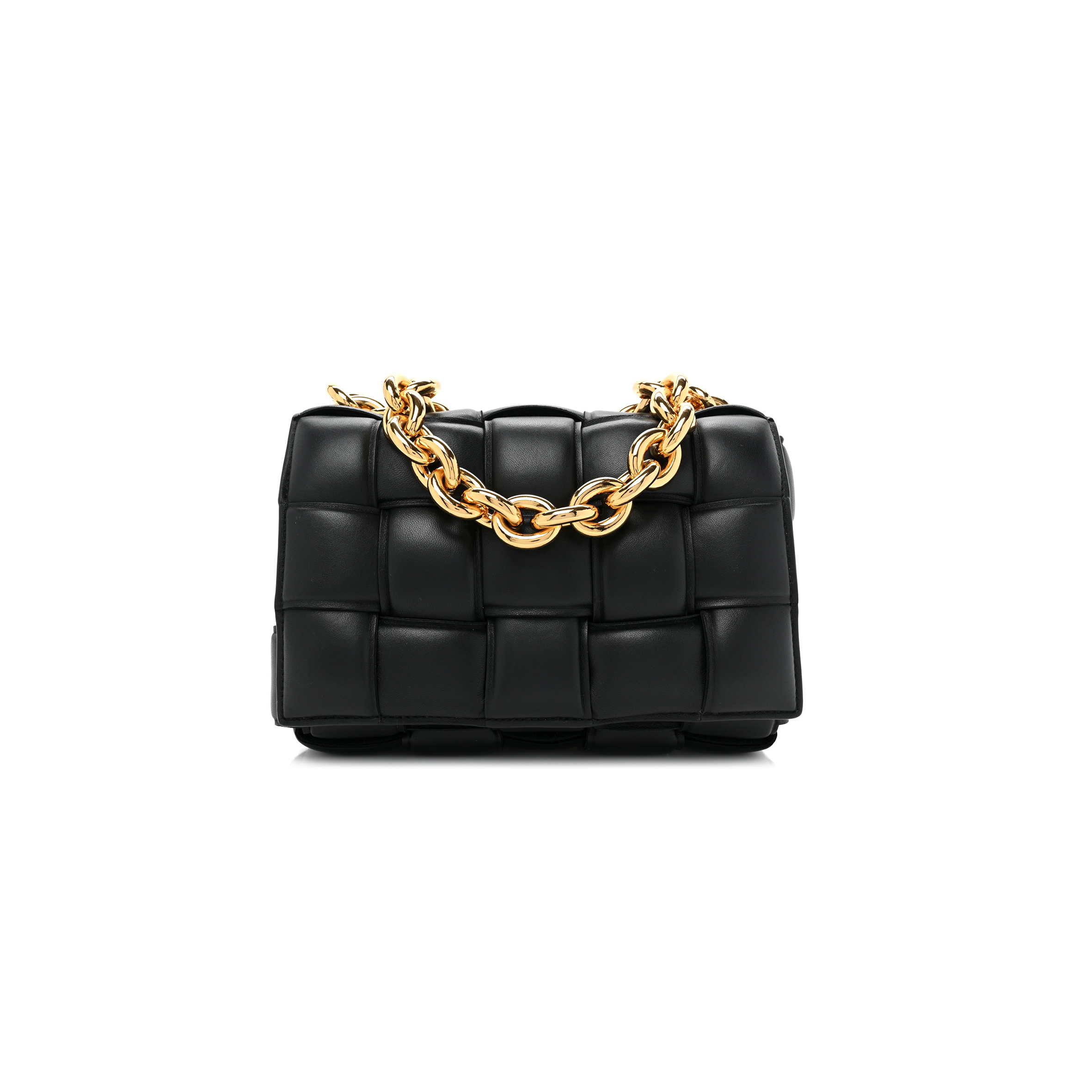 bo*te*ga Ve*ne*ta lambskin maxi intrecciato padded chain cassette crossbody bag black  (25*15*8cm)