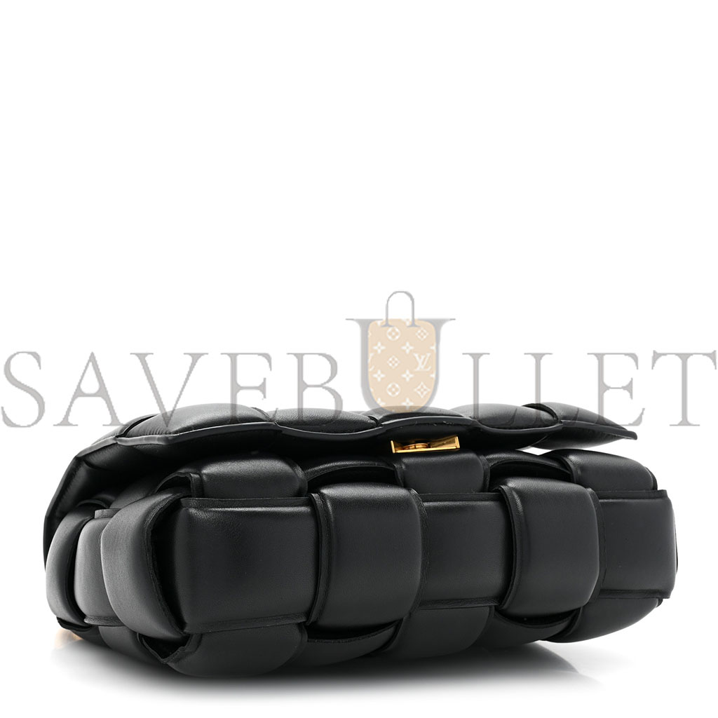 bo*te*ga Ve*ne*ta lambskin maxi intrecciato padded chain cassette crossbody bag black  (25*15*8cm)