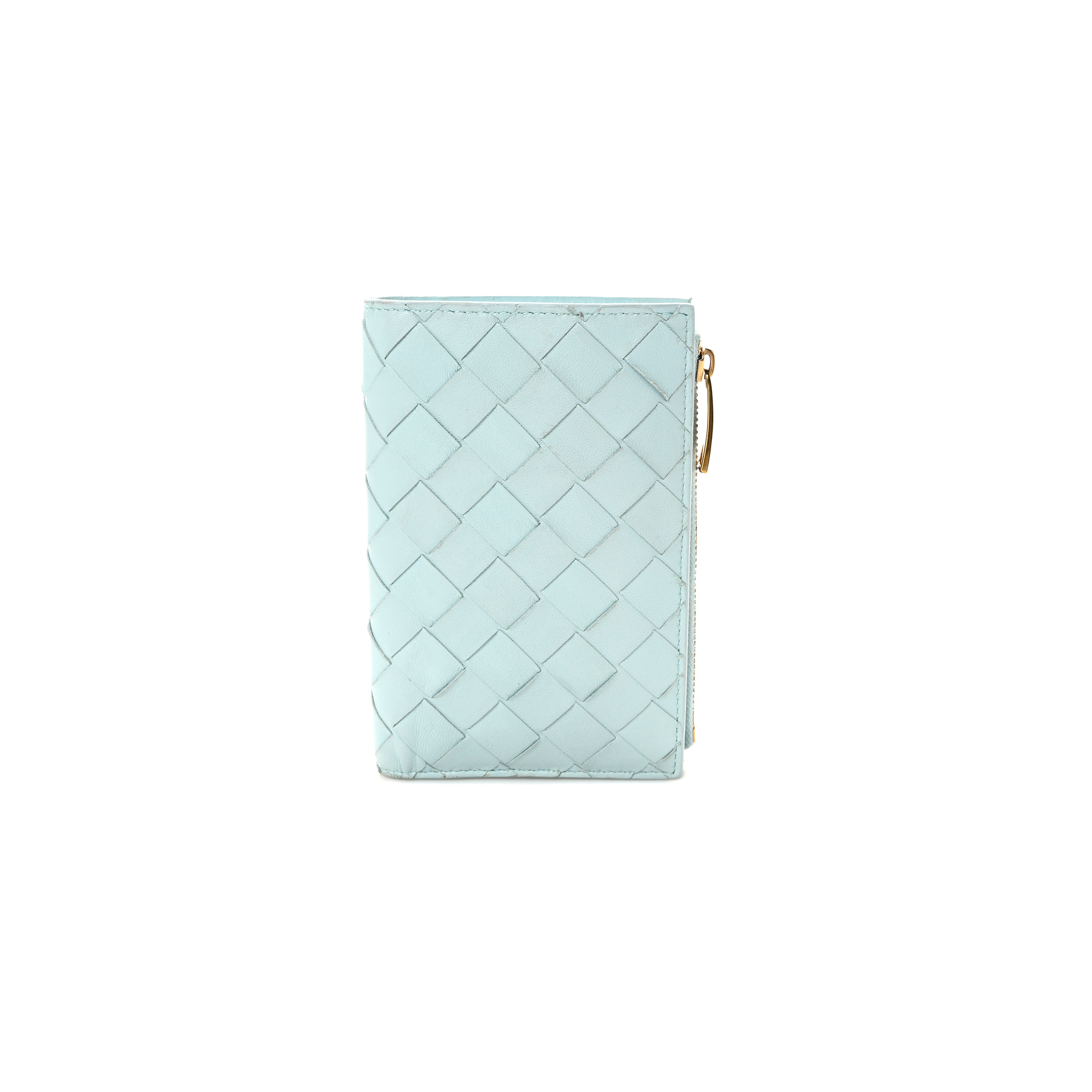 bo*te*ga Ve*ne*ta nappa intrecciato medium cassette bifold zip wallet teal washed  (10*14*1cm)