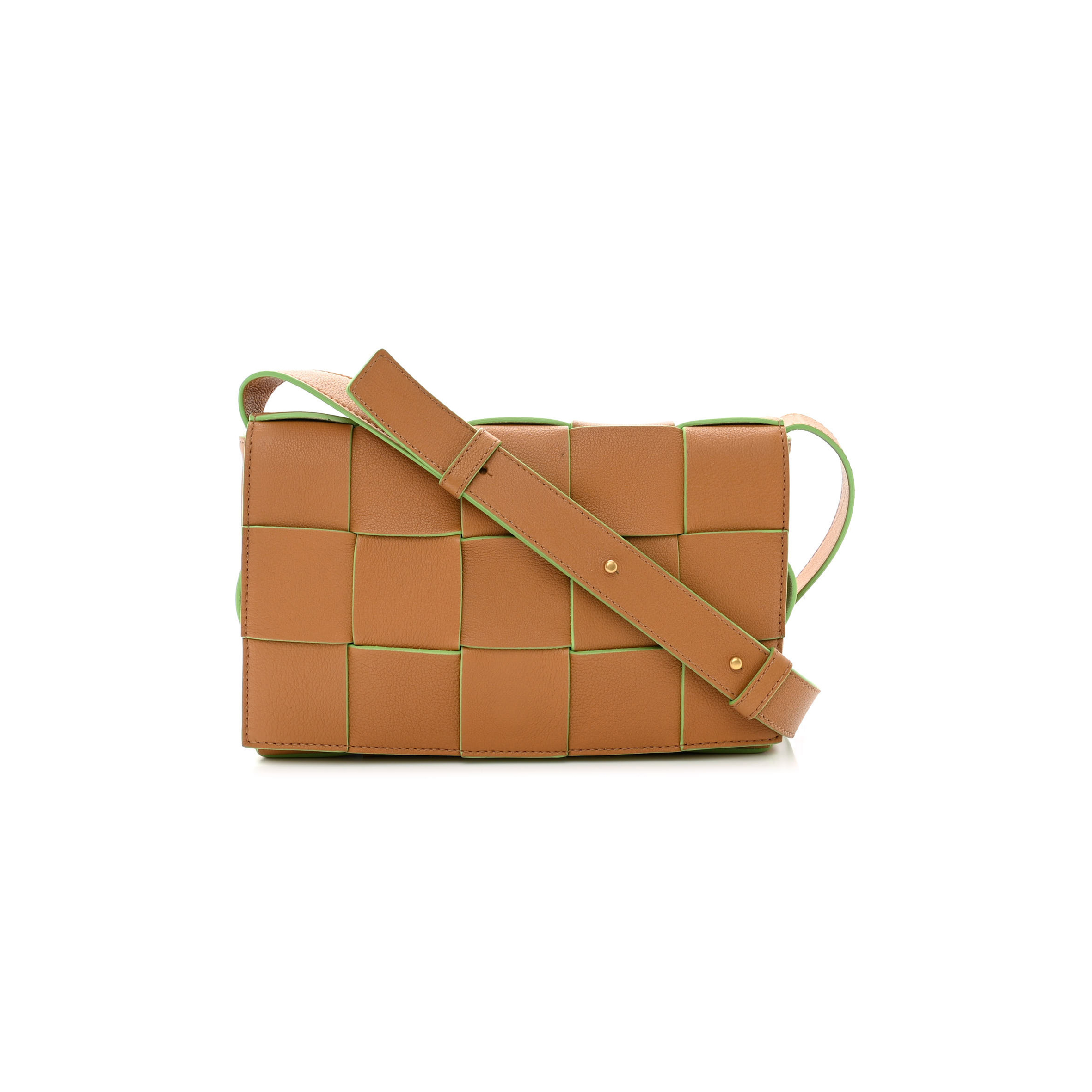 BOT*EGA VEN*TA GRAINED CALFSKIN MAXI INTRECCIATO CASSETTE CROSSBODY BAG CARAMEL PISTACHIO (23*15*5.5