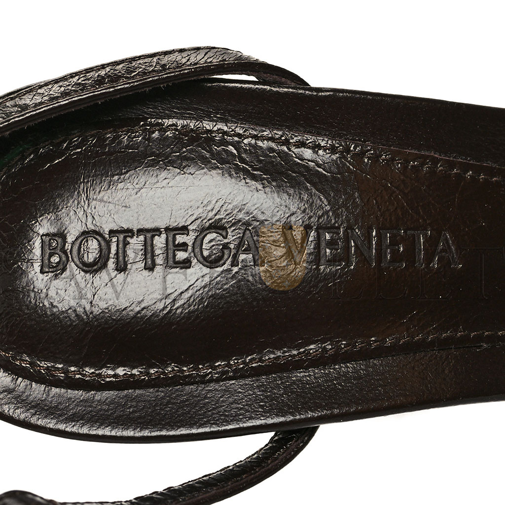 bo*te*ga Ve*ne*ta shiny light lambskin the line 90mm sandals 36 chocolate spread