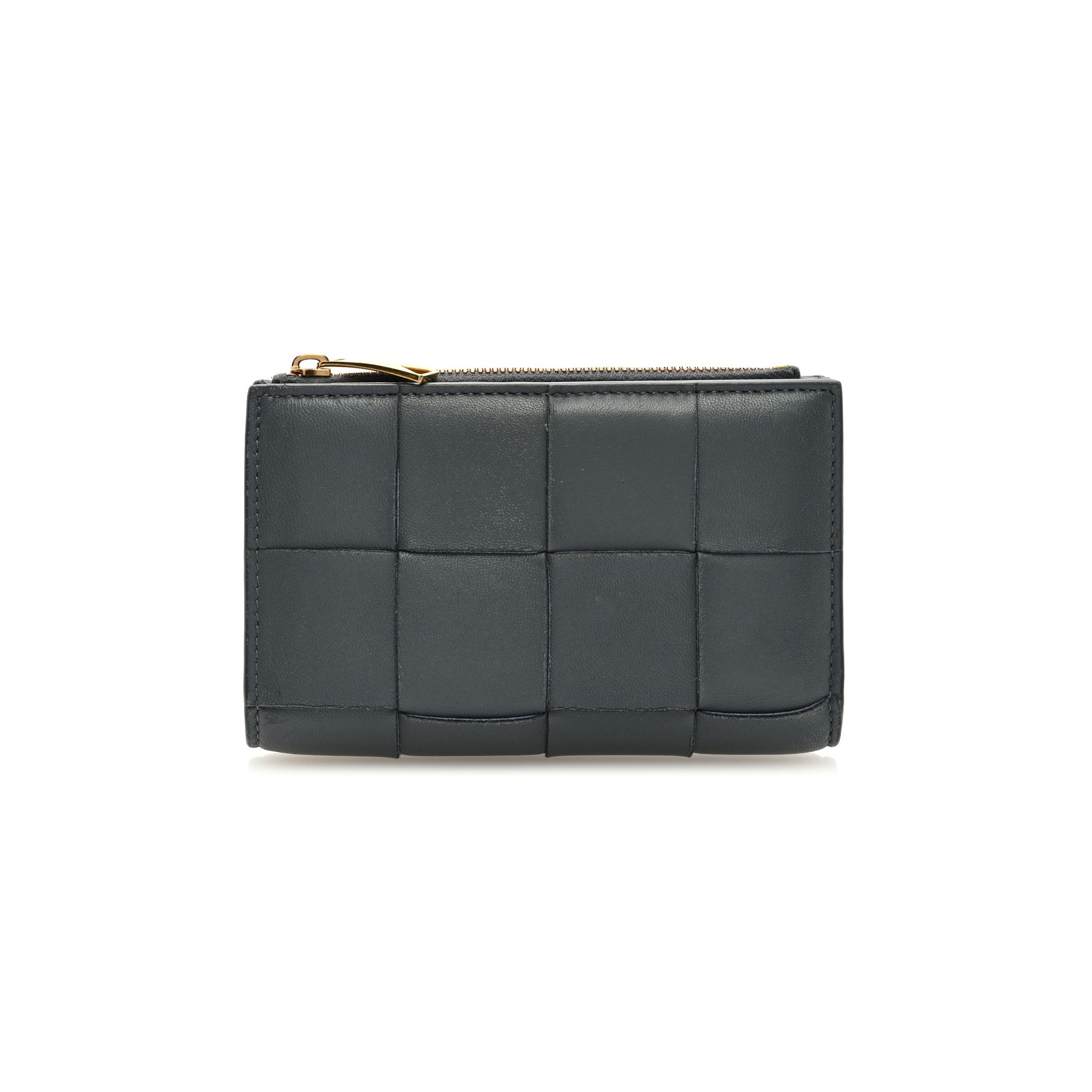 bo*te*ga Ve*ne*ta nappa maxi intrecciato medium cassette bifold zip wallet thunder  (15*12*1cm)
