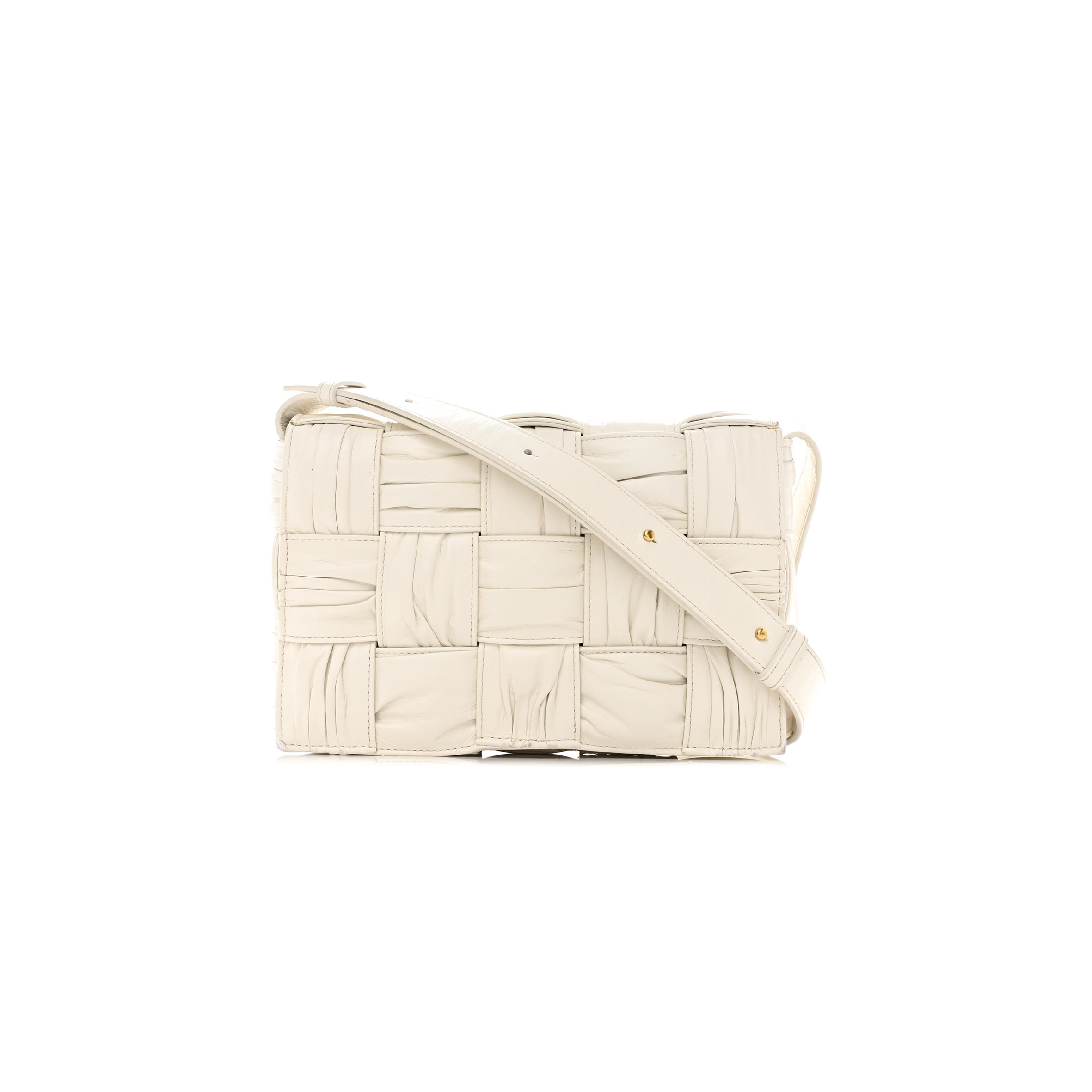 bo*te*ga Ve*ne*ta calfskin intreccio plisse cassette crossbody bag white  (24*16*8cm)