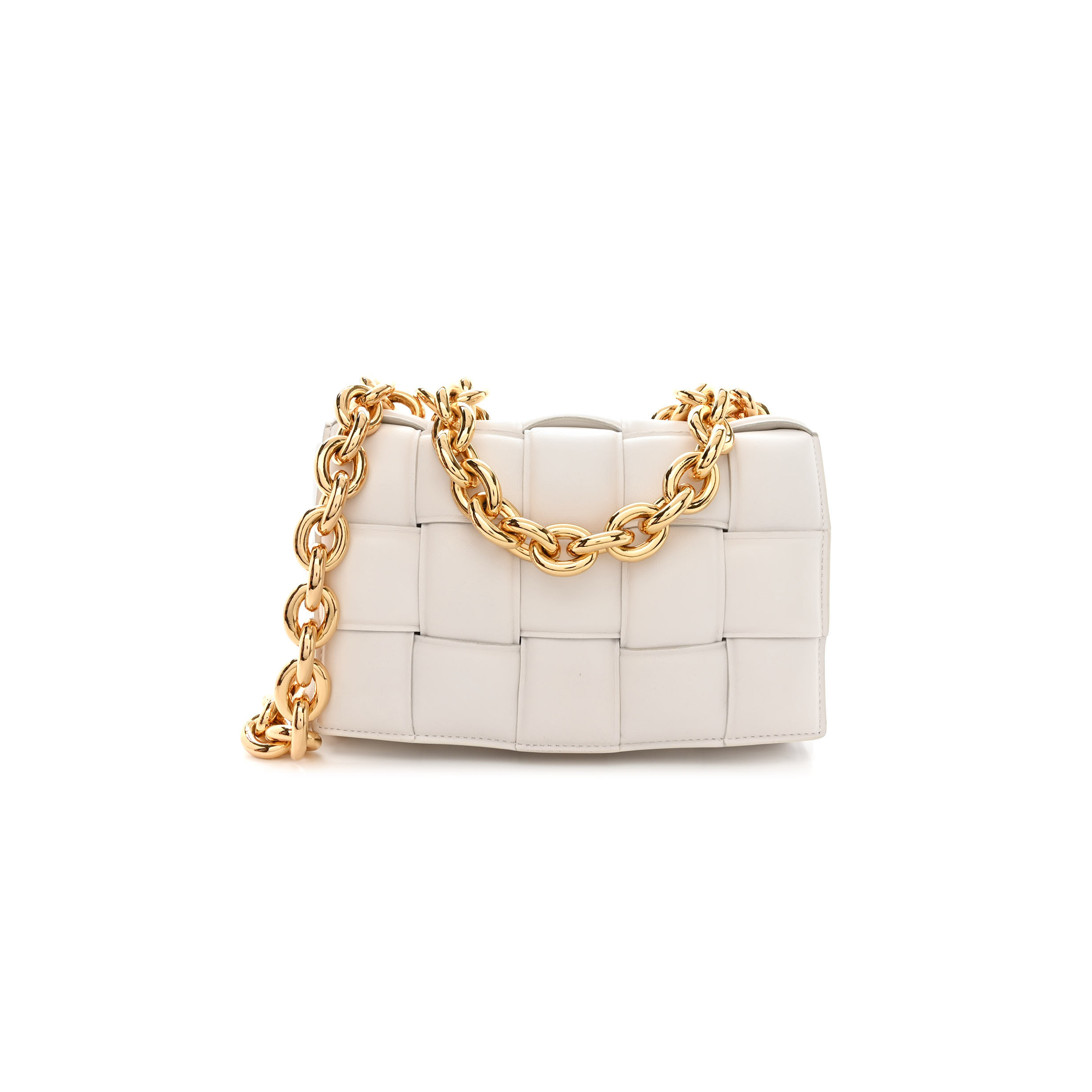 bo*te*ga Ve*ne*ta lambskin maxi intreccio padded chain cassette crossbody bag white  (27*17*8cm)