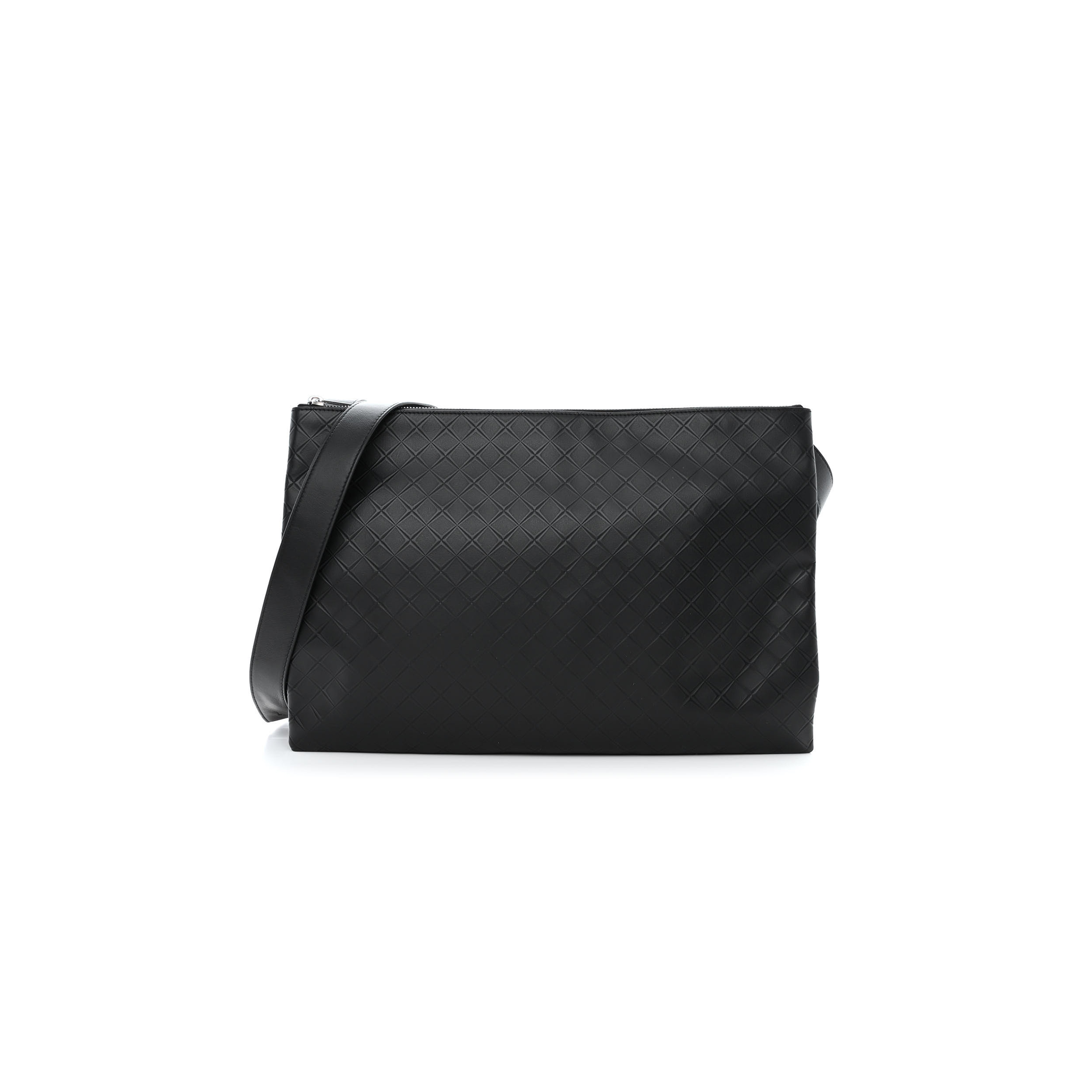 bo*te*ga Ve*ne*ta intrecciato embossed triple zip messenger bag black  (38*25*3cm)