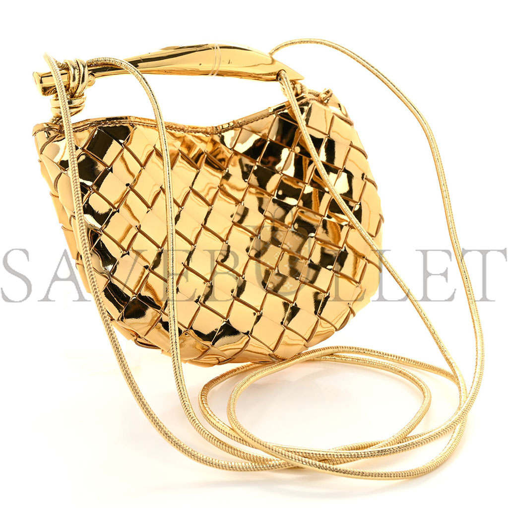 bo*te*ga Ve*ne*ta mirror laminated nappa intrecciato mini sardine bag gold (20*15*3cm)