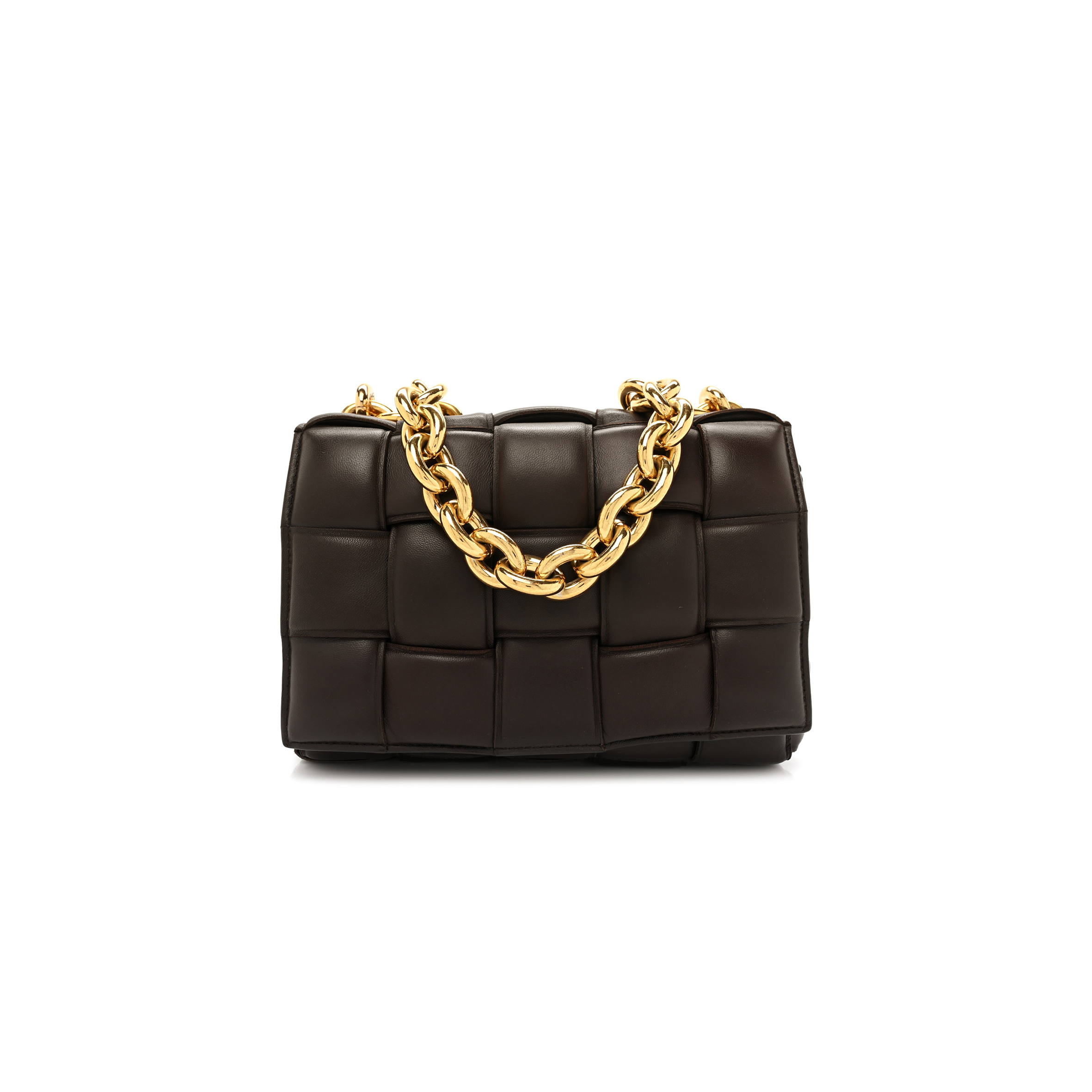 bo*te*ga Ve*ne*ta lambskin maxi intreccio padded chain cassette crossbody bag fondant  (25*17*8cm)