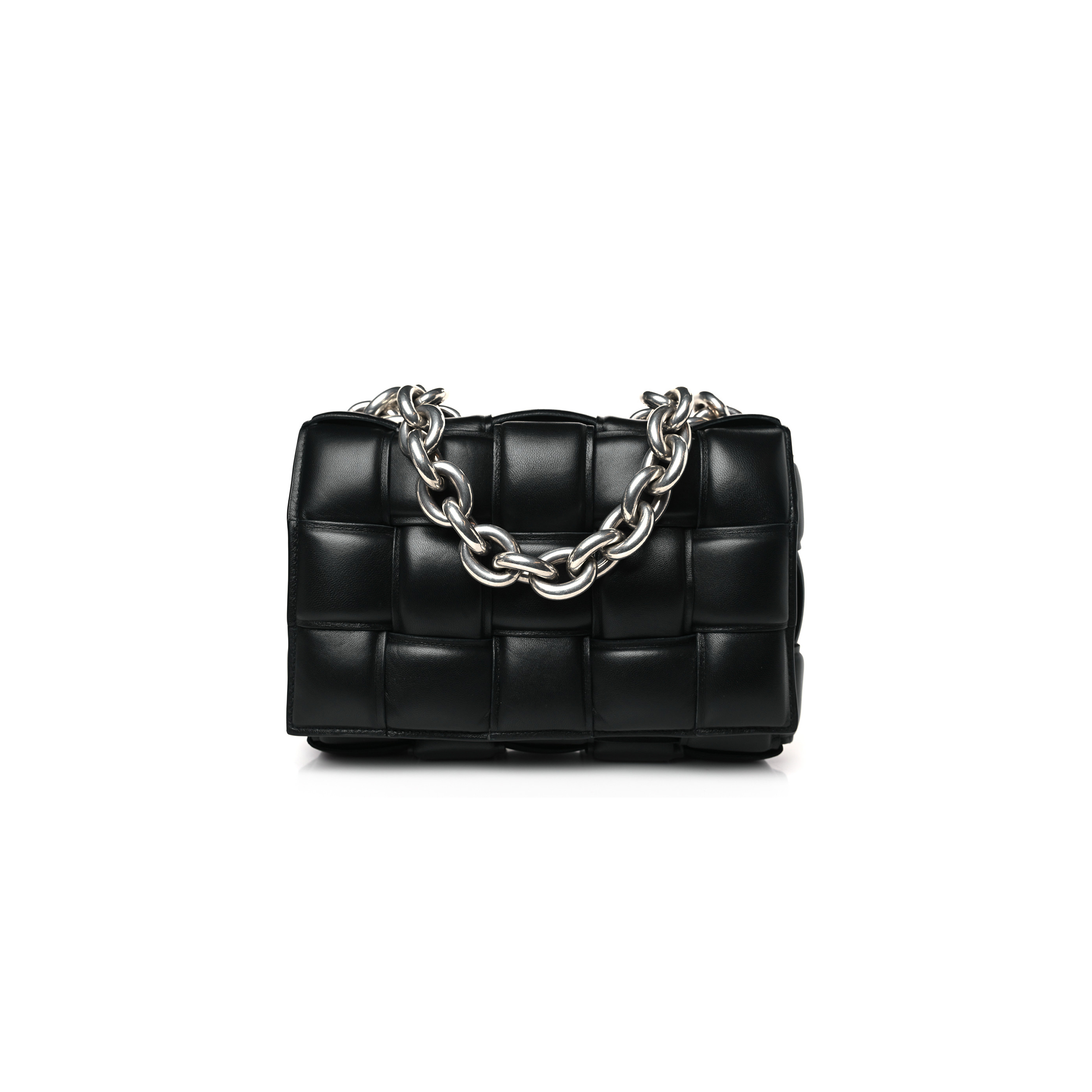bo*te*ga Ve*ne*ta lambskin maxi intreccio padded chain cassette crossbody bag black  (25*17*8cm)