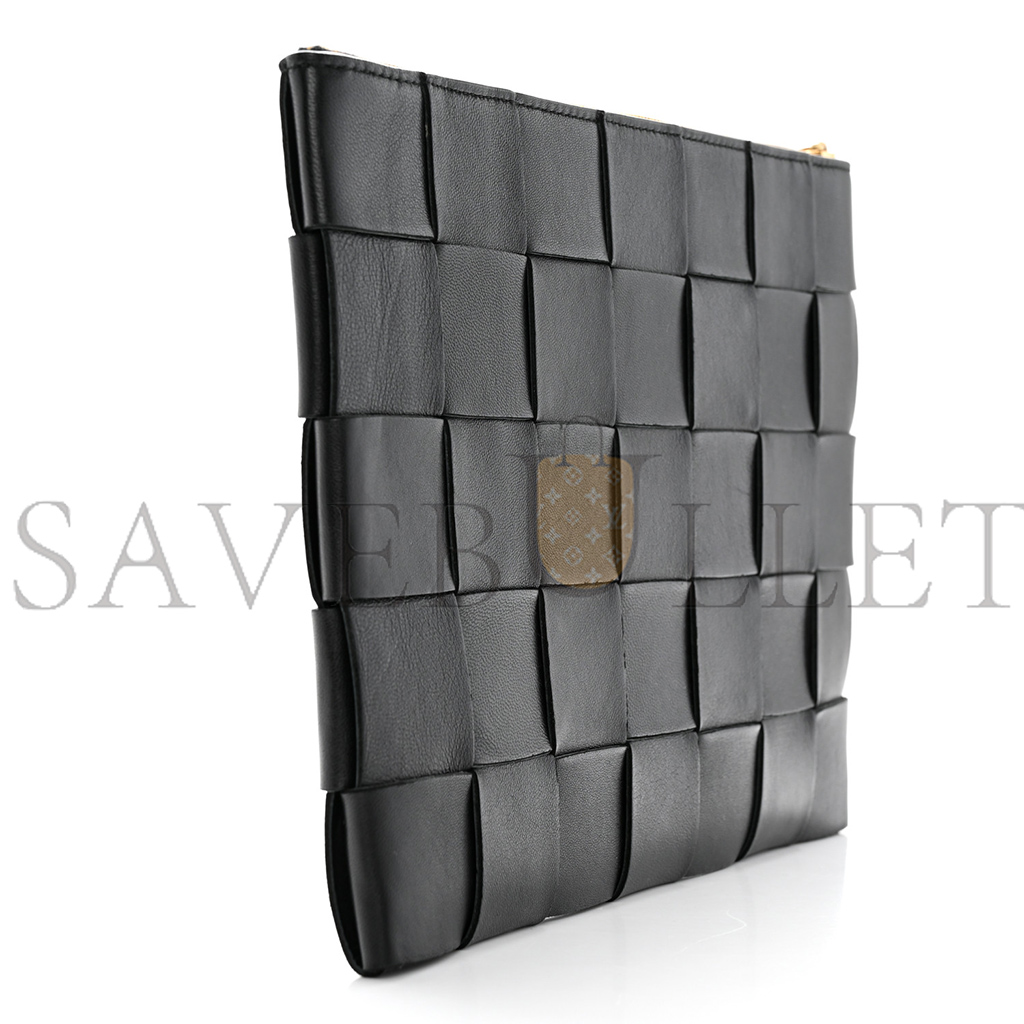 bo*te*ga Ve*ne*ta nappa maxi intrecciato cassette flat zip medium pouch black  (28*20cm)