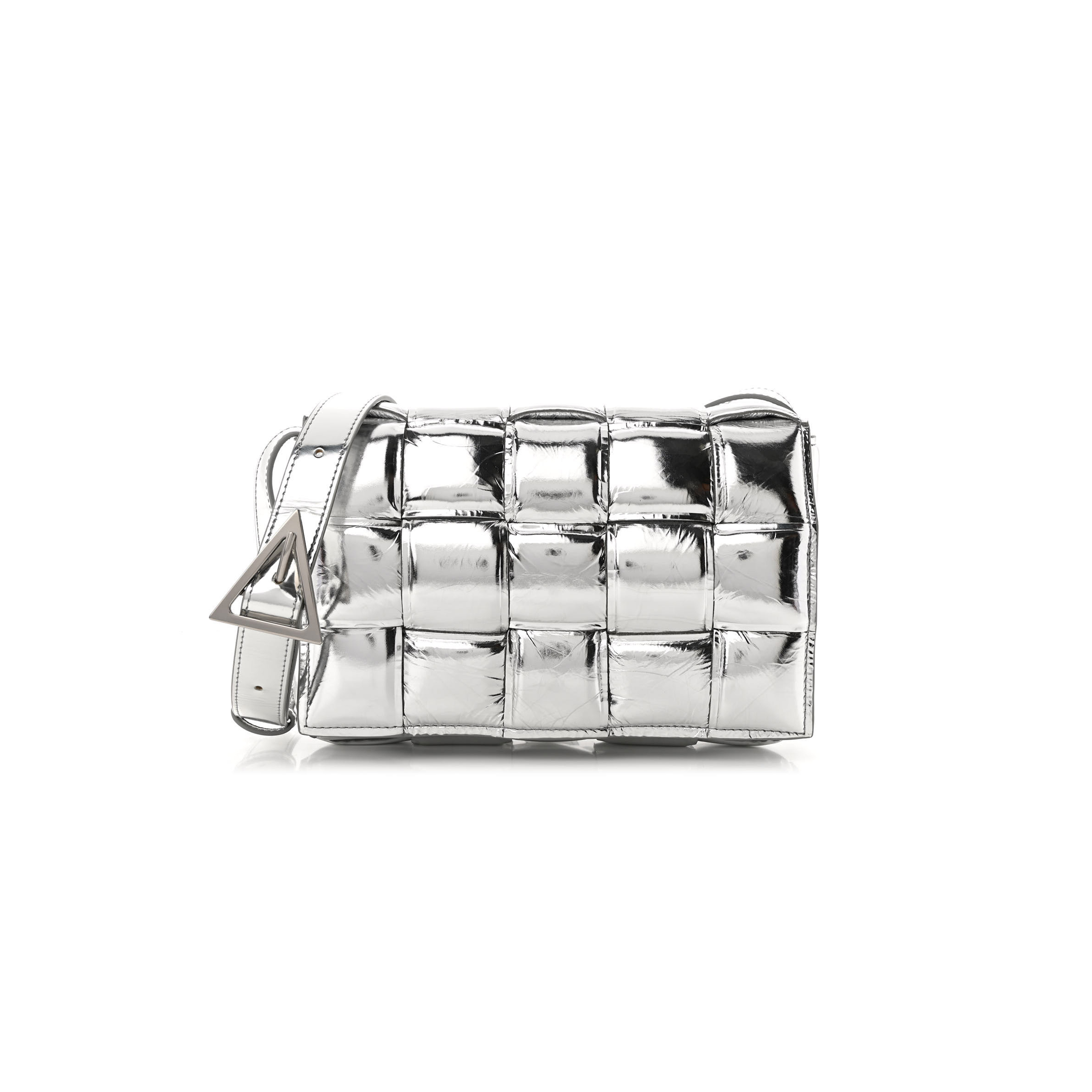 bo*te*ga Ve*ne*ta metallic lambskin padded cassette crossbody bag silver  (26*18*8cm)