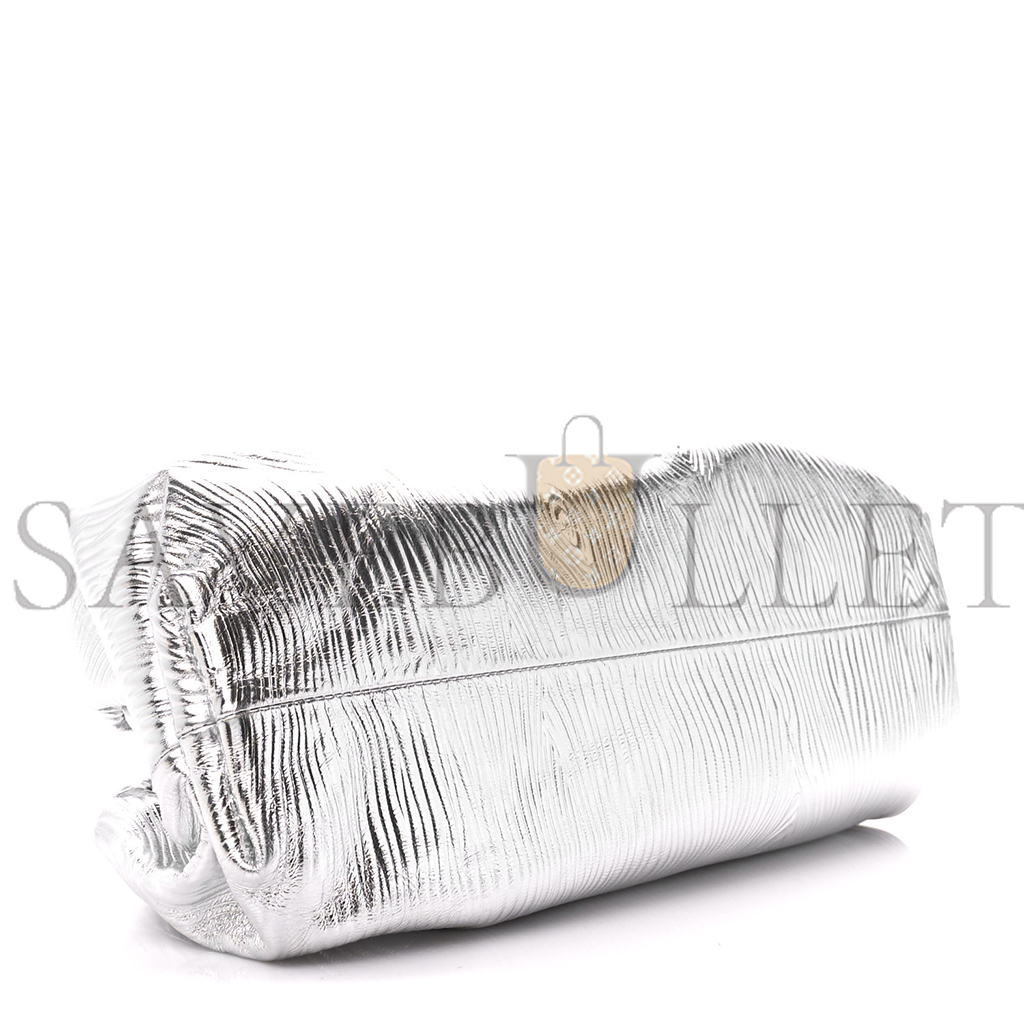 bo*te*ga Ve*ne*ta metallic bark calfskin embossed the pouch oversized clutch silver  (37*19*12cm)