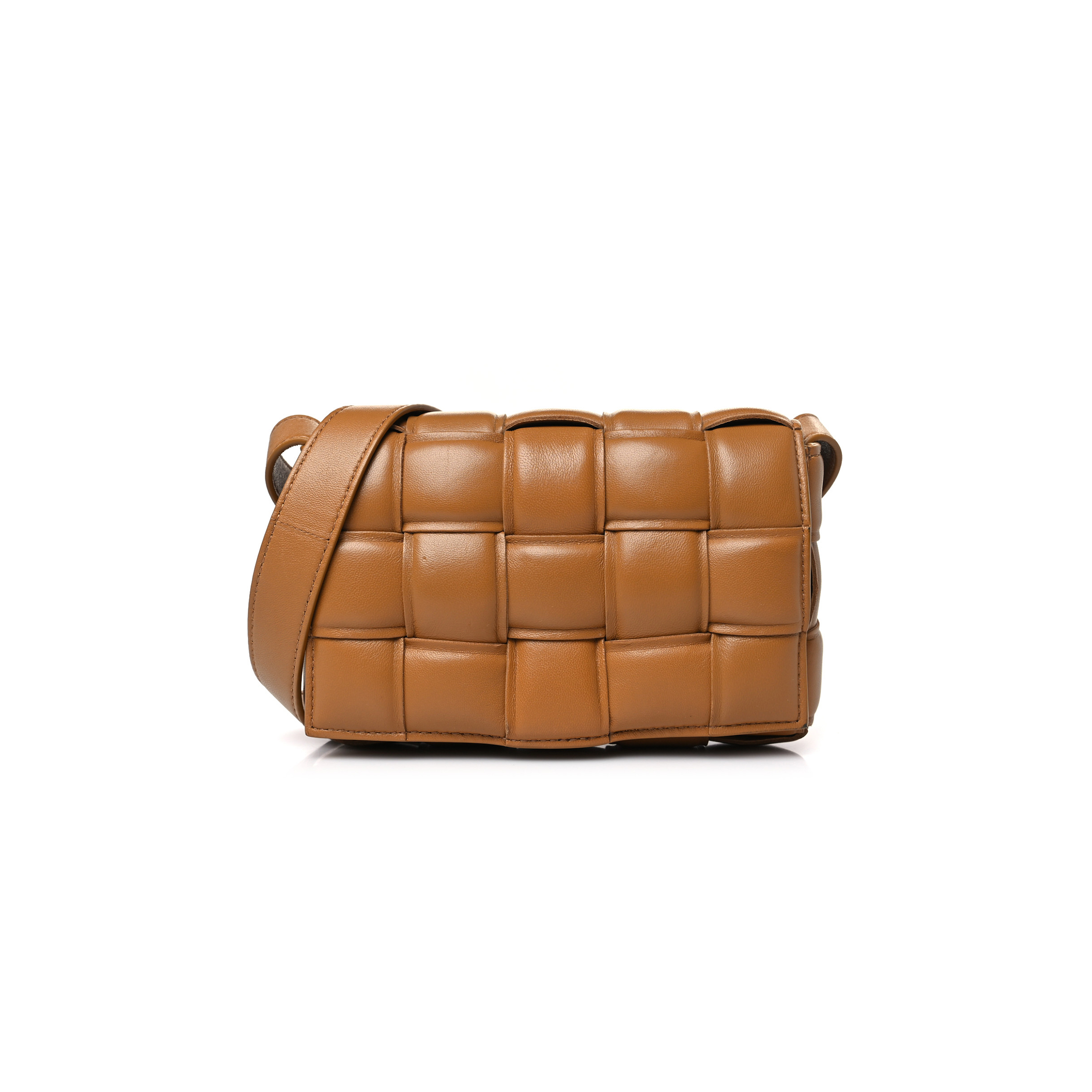 bo*te*ga Ve*ne*ta nappa maxi intreccio padded cassette crossbody bag caramel  (26*18*8cm)