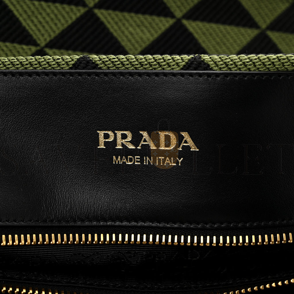 Pra*a fabric embroidered saffiano large symbole tote black edera (43*33*18cm)