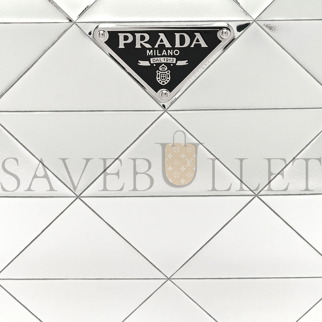 Pra*a metallic brushed calfskin mini triangle bag silver (20*12*4cm)