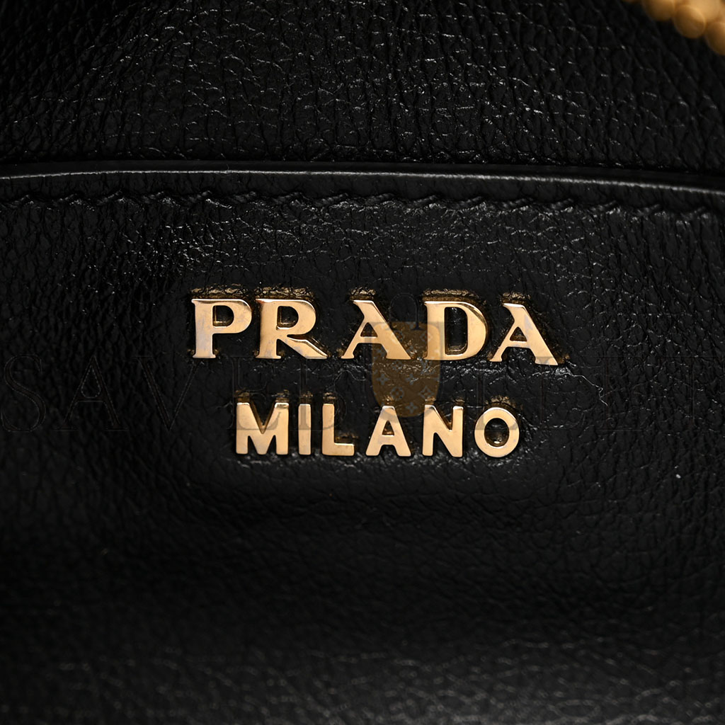 Pra*a glace calfskin tote black (35*27*14cm)