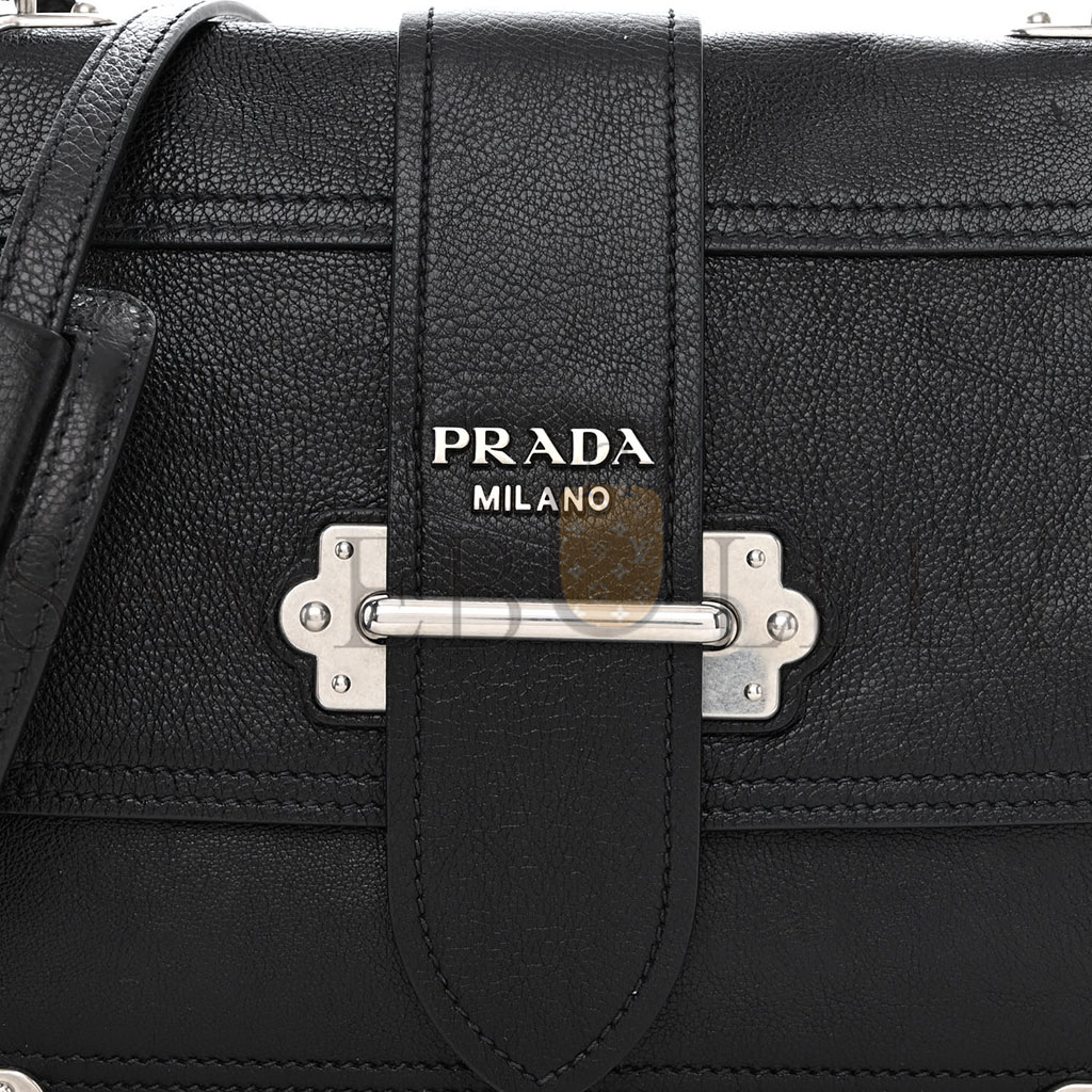 Pra*a glace calfskin large soft cahier bag black (23*17*8cm)