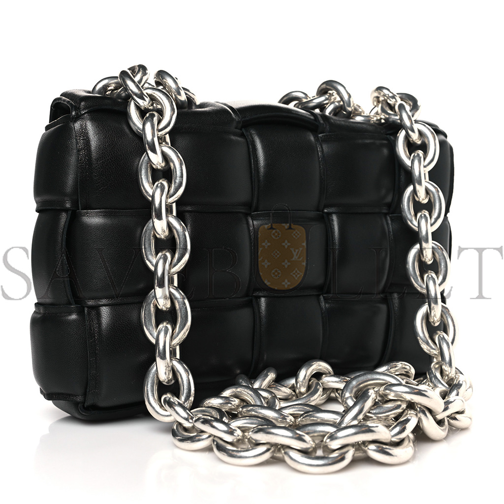 bo*te*ga Ve*ne*ta lambskin maxi intreccio padded chain cassette crossbody bag black  (25*17*8cm)