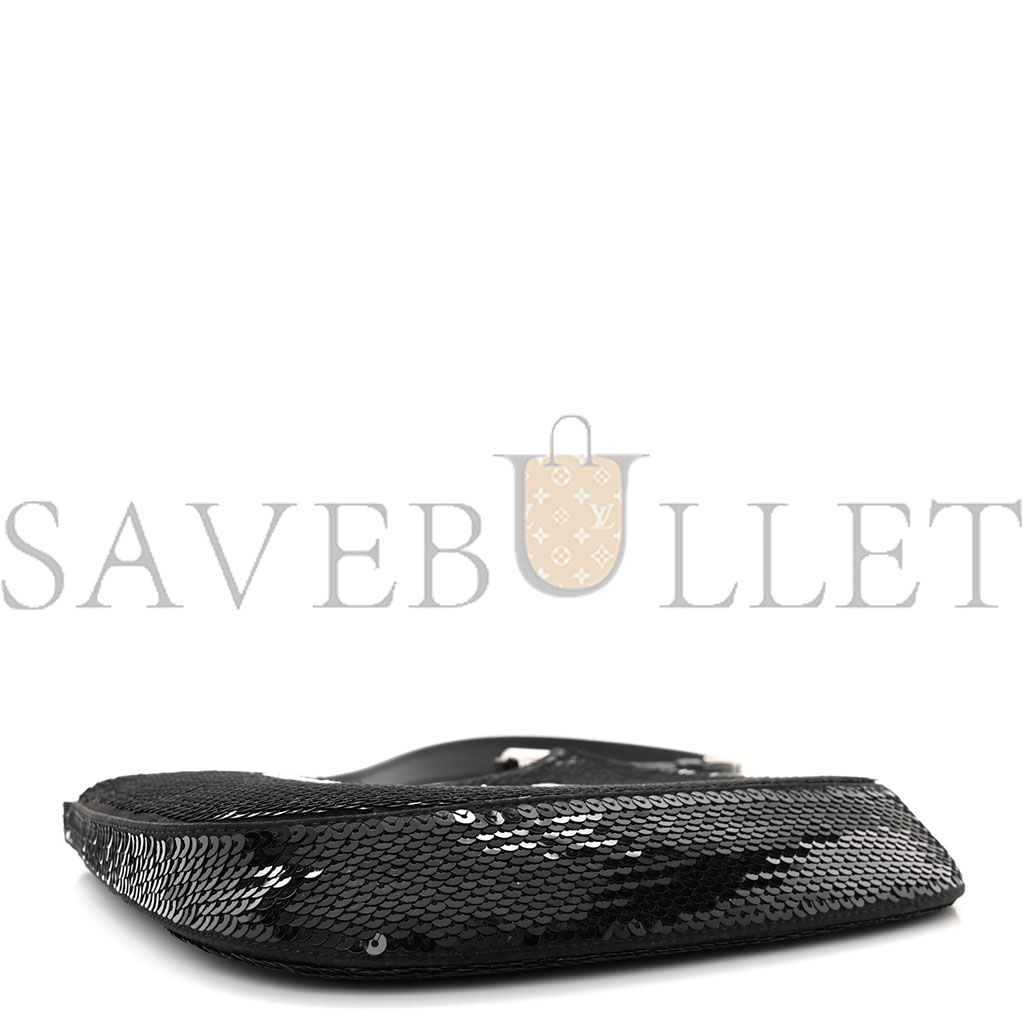 Pra*a paillettes sequin cleo shoulder bag black white (28*18*4cm)