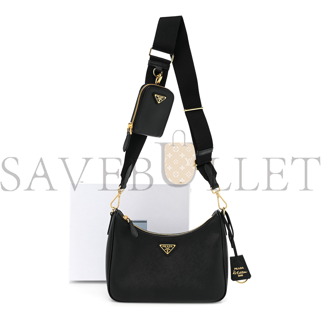 Pra*a saffiano lux re-edition 2005 shoulder bag black  (22*17*6cm)