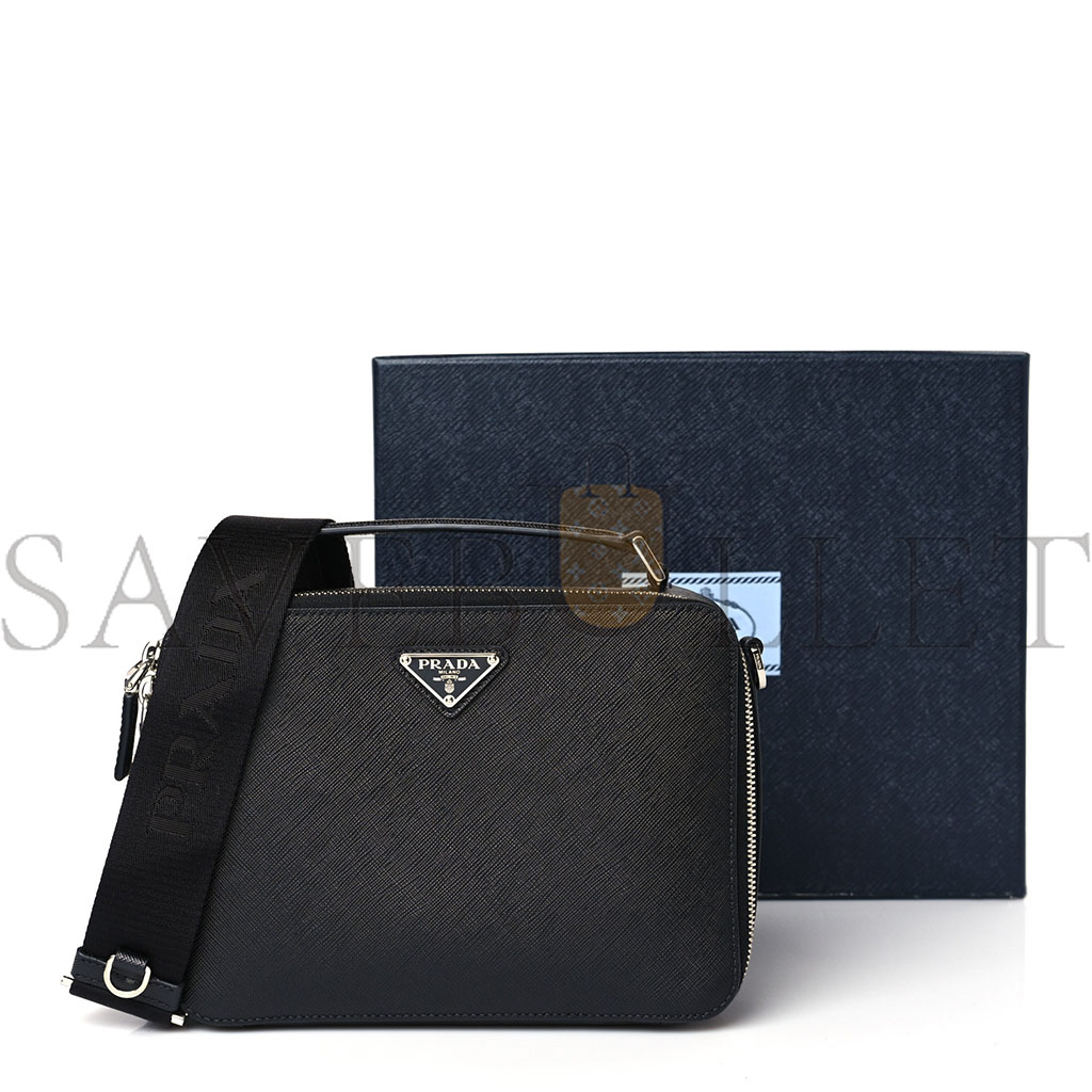 Pra*a saffiano travel mens medium brique crossbody bag black (22*17*6cm)