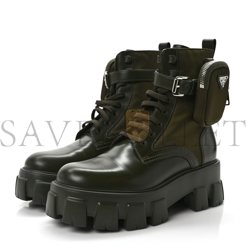 Pra*a spazzolato rois re-nylon metal triangle logo monolith pouch pocket 55mm boots 38 militare