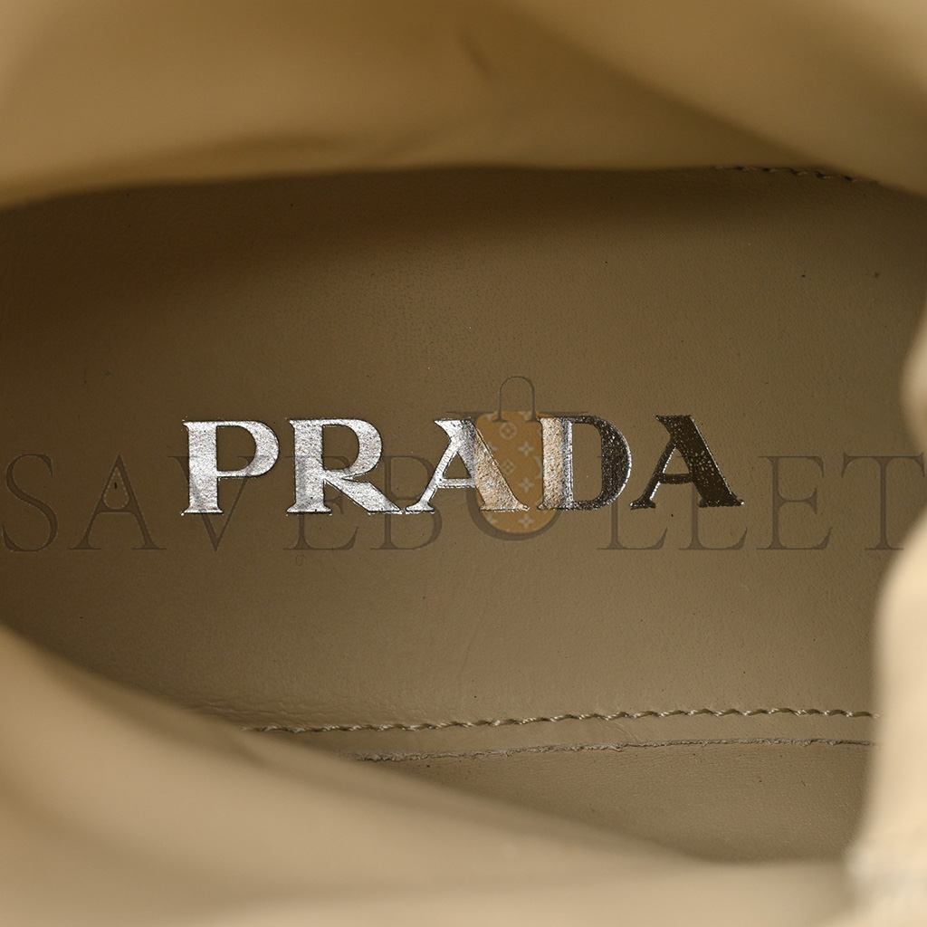 Pra*a spazzolato re-nylon metal triangle logo womens 50mm combat boots 39.5 deserto