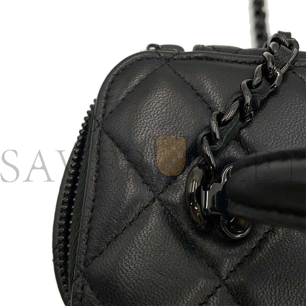 Ch*el matelasse 2way vanity case black lambskin ap2199 (16*10*8cm)