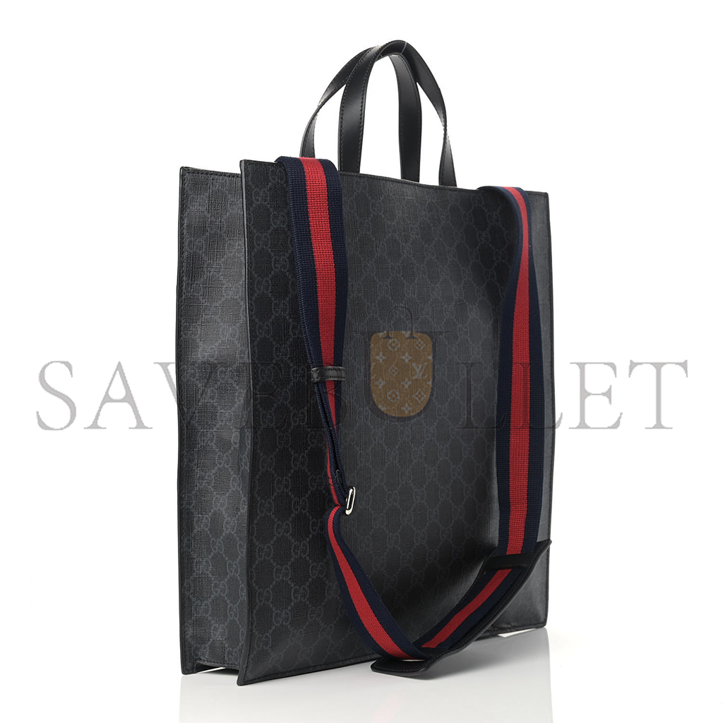 g*u*i gg Sup*e monogram appia calfskin web vertical tote black (37*36*8cm)