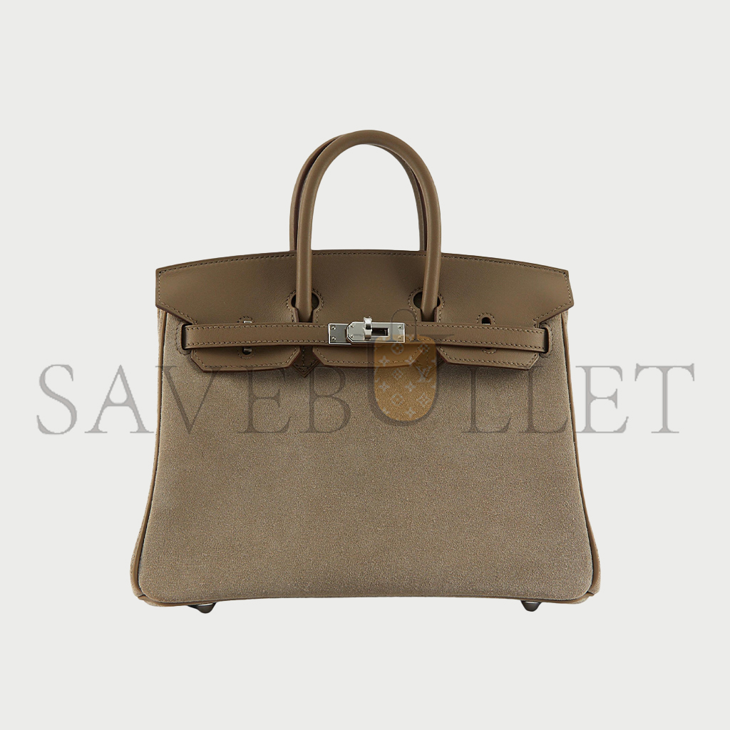 H**mes birkin 25 grizzly suede gris caillou swift palladium top handle tote bag  (25*19*12cm)