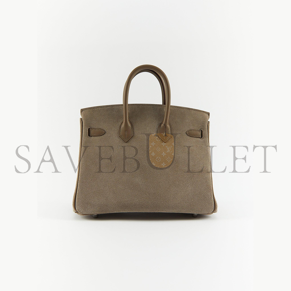 H**mes birkin 25 grizzly suede gris caillou swift palladium top handle tote bag  (25*19*12cm)