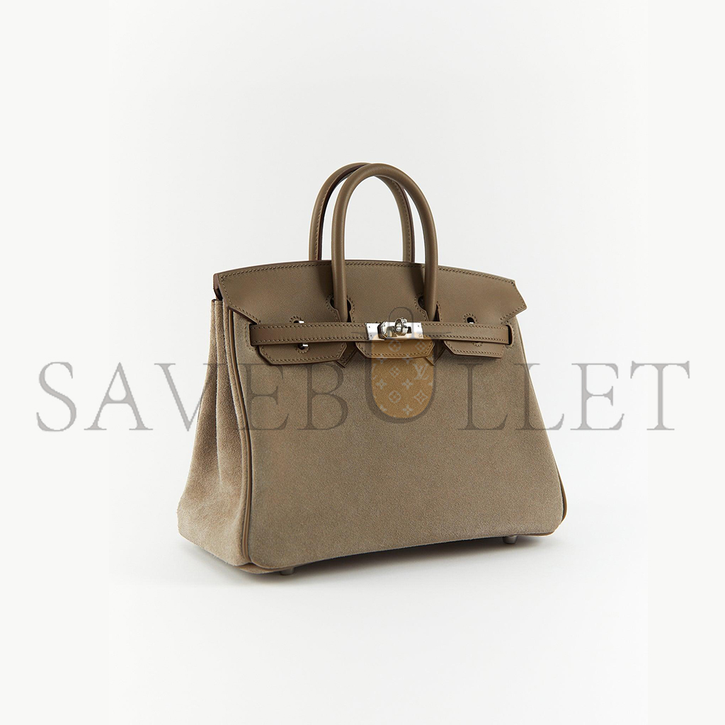 H**mes birkin 25 grizzly suede gris caillou swift palladium top handle tote bag  (25*19*12cm)