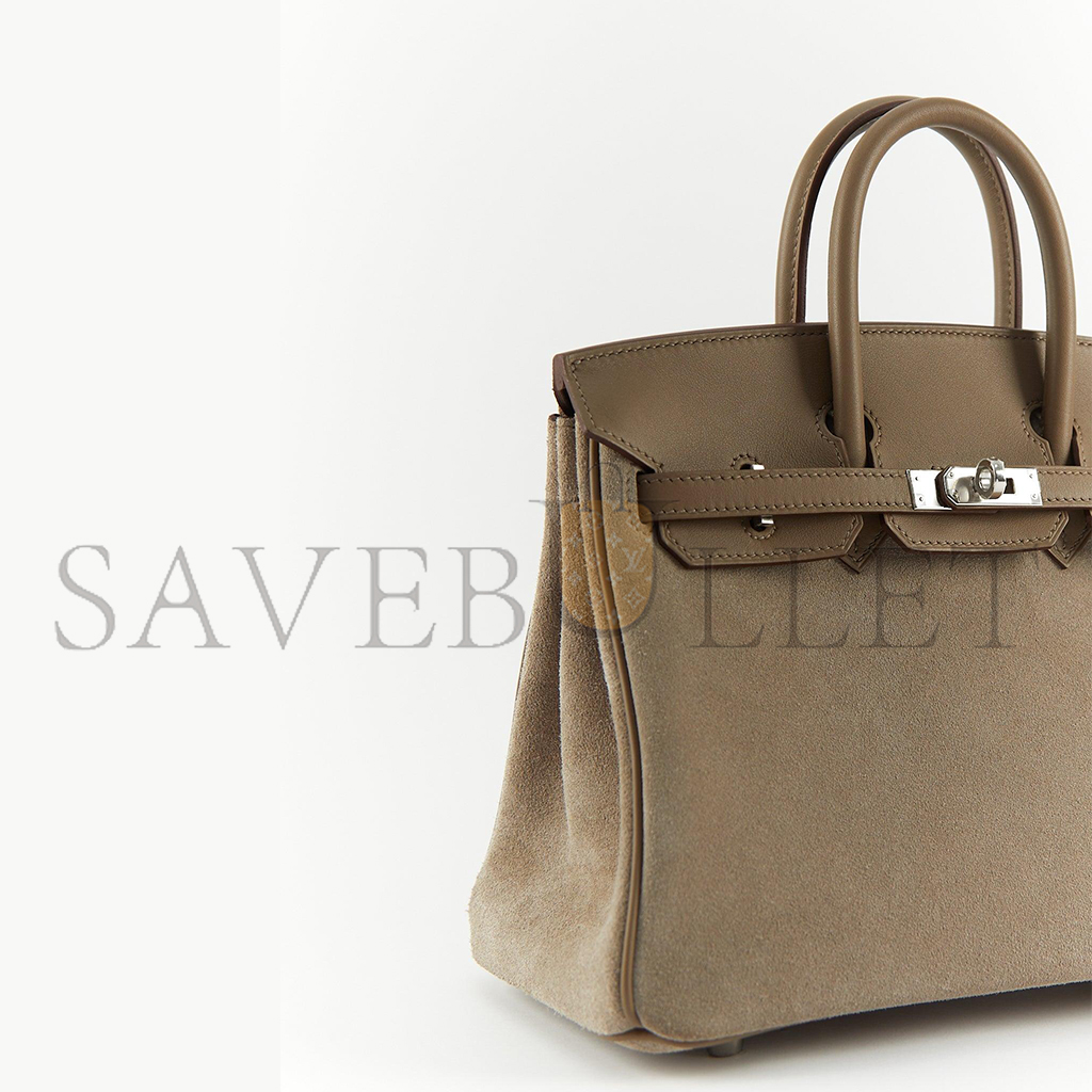 H**mes birkin 25 grizzly suede gris caillou swift palladium top handle tote bag  (25*19*12cm)