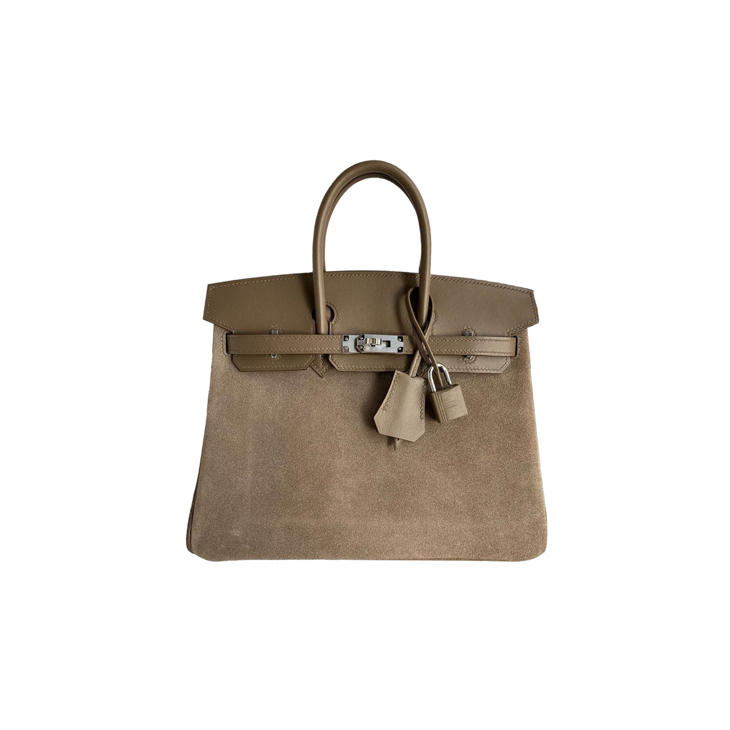 H**mes birkin 25 grizzly suede gris caillou swift palladium top handle tote bag  (25*19*12cm)