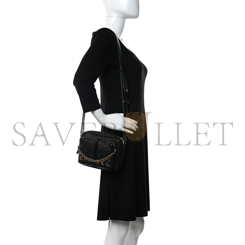 Ch*el master calfskin quilted small camera case black as2923 (20.5*14.5*9cm)