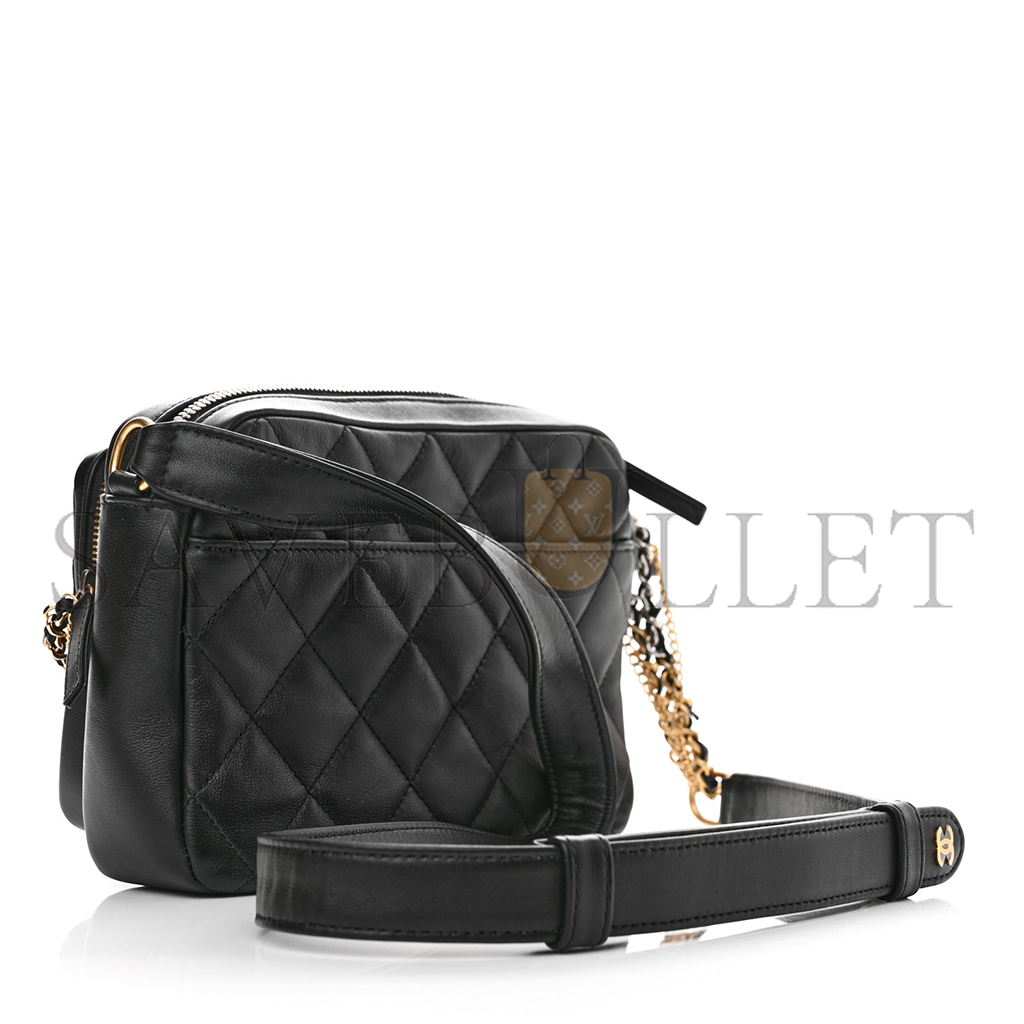 Ch*el master calfskin quilted small camera case black as2923 (20.5*14.5*9cm)