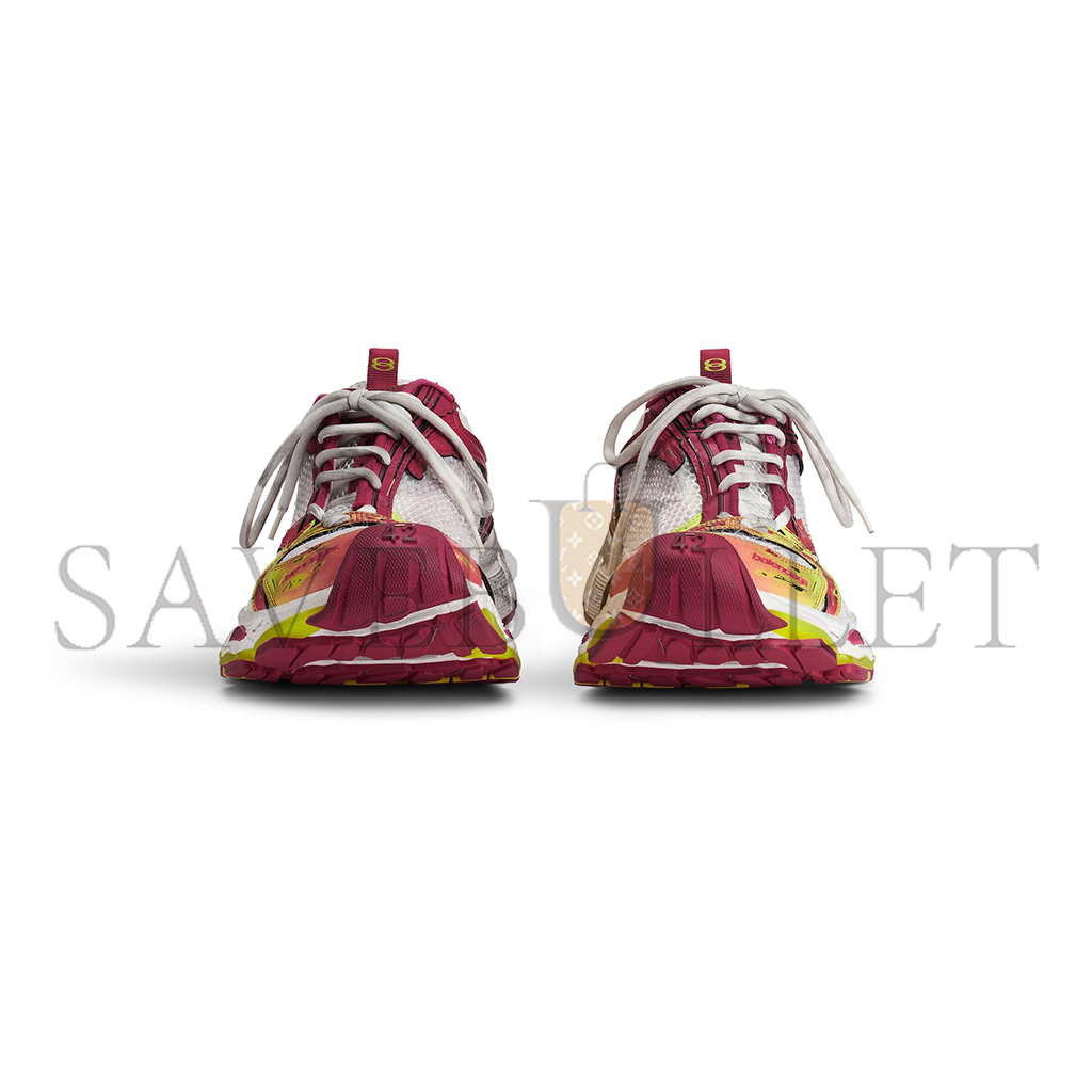 BAL*NC*AGA MEN'S STAPLER SNEAKER IN WHITE PINK NEON YELLOW SIL*VER 803682W3ST49571