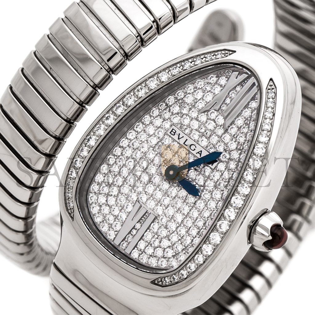B*VLGARI DIAMOND PAVE 18K WHITE GOLD SERPENTI TUBOGAS WOMEN'S WRISTWATCH 102005