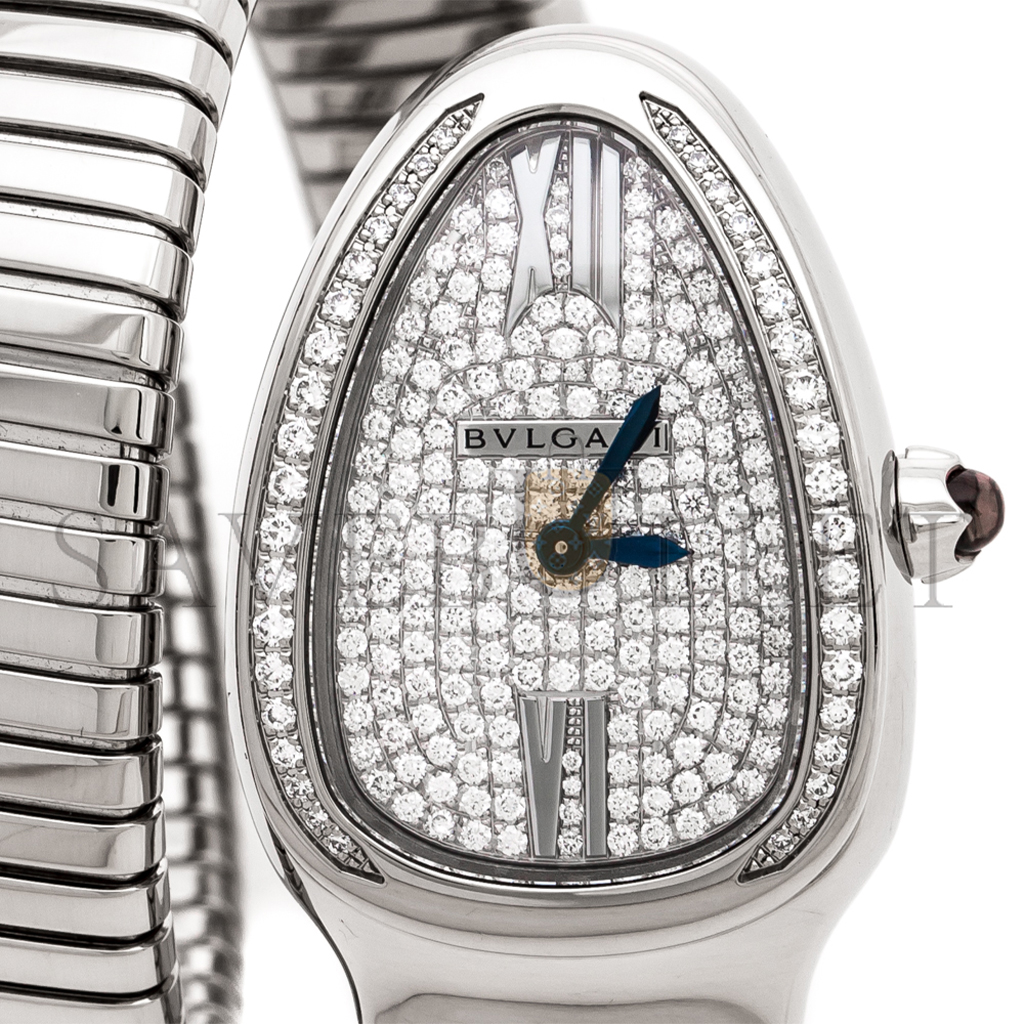 B*VLGARI DIAMOND PAVE 18K WHITE GOLD SERPENTI TUBOGAS WOMEN'S WRISTWATCH 102005