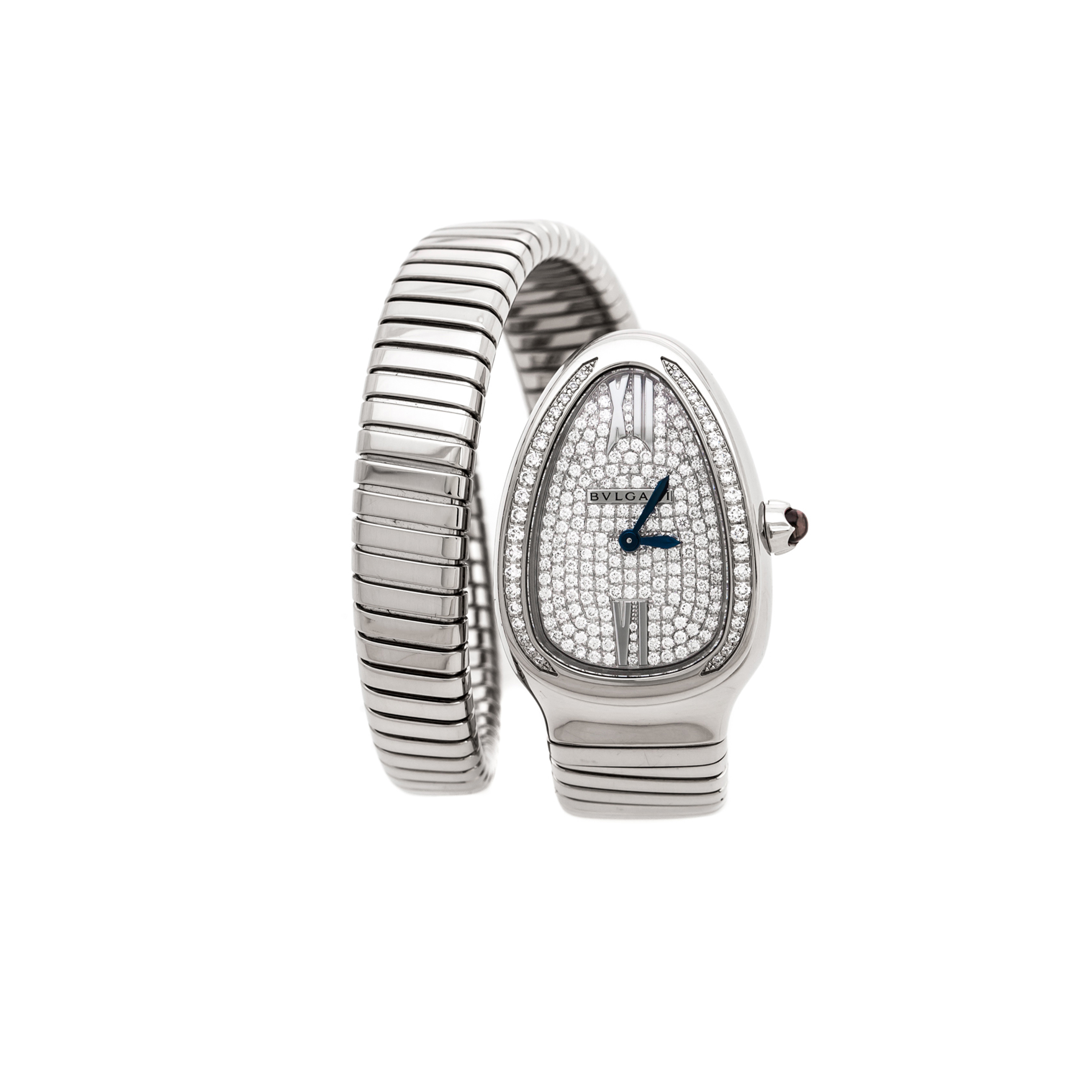 B*VLGARI DIAMOND PAVE 18K WHITE GOLD SERPENTI TUBOGAS WOMEN'S WRISTWATCH 102005