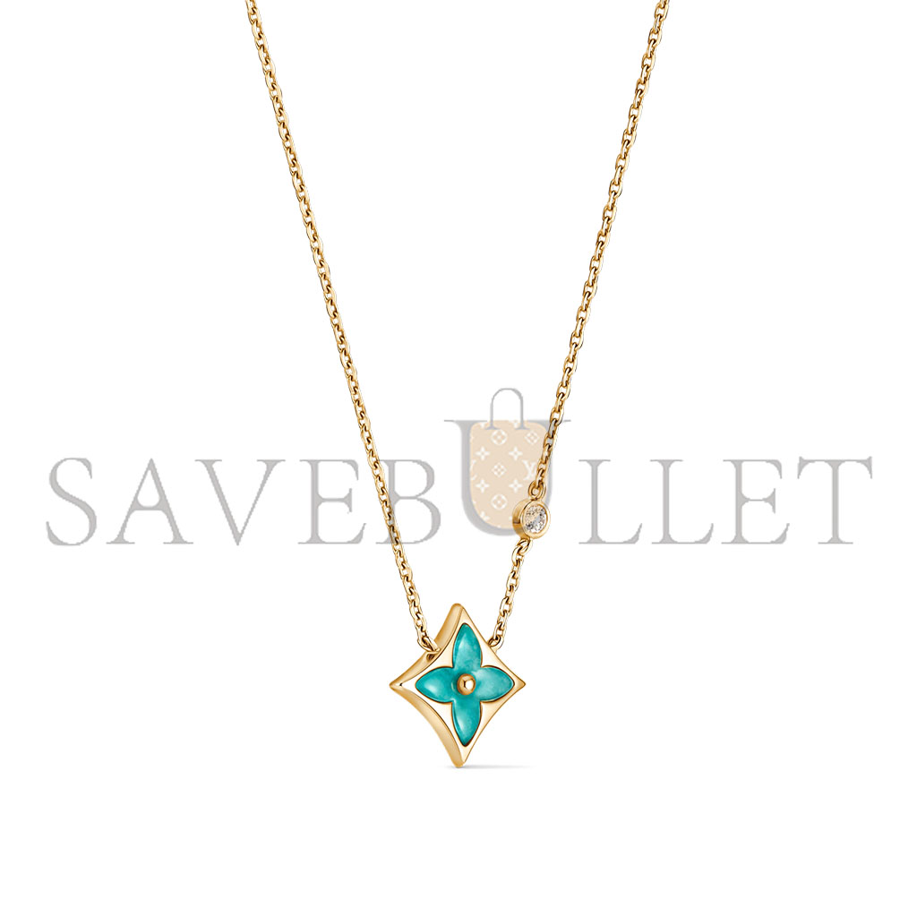 l**is V*t*n color blossom bb star pendant, yellow gold, amazonite and diamond q03276